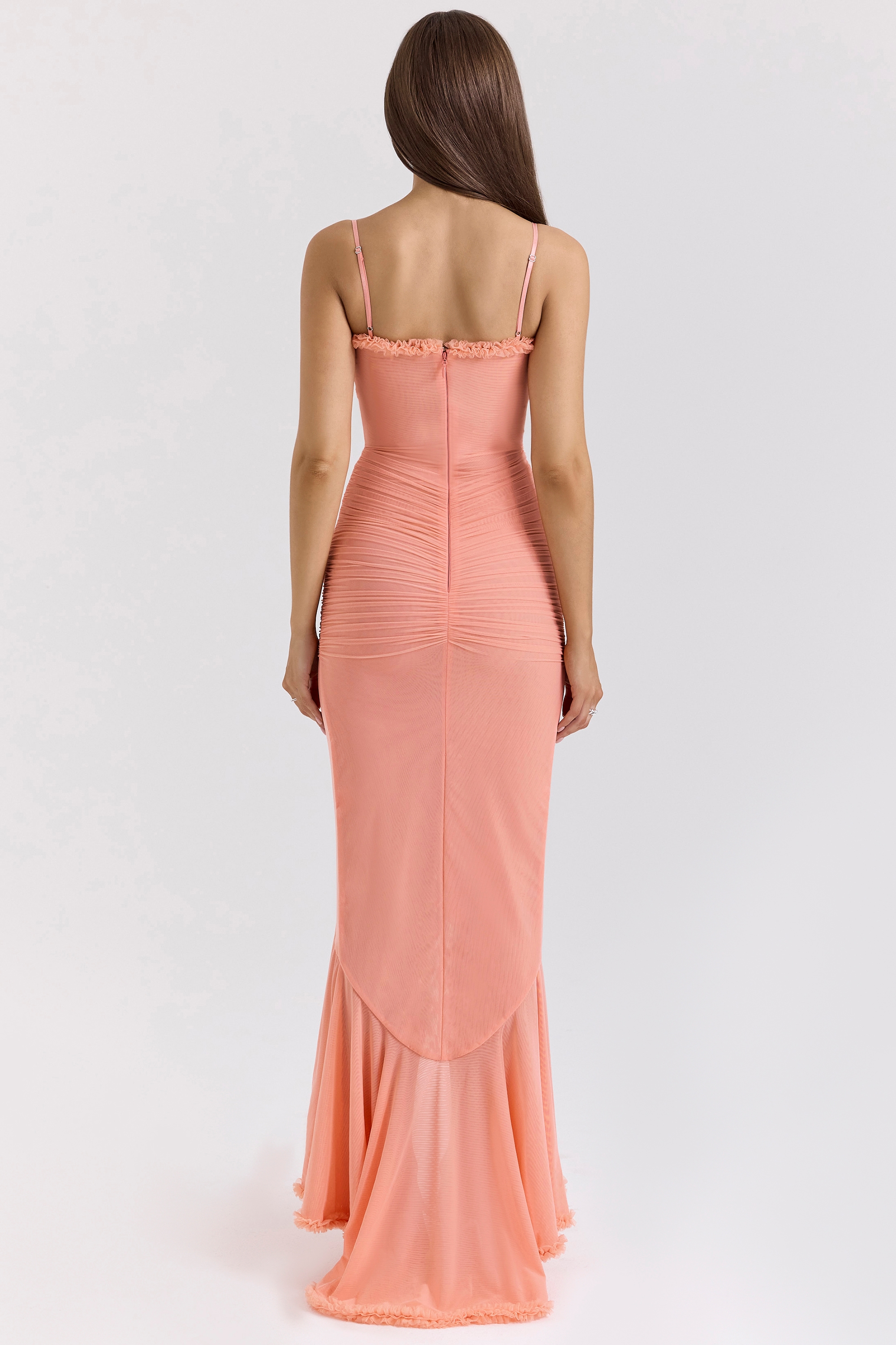 Gabbi  Peach Mesh Ruffled Front Gown — image 8