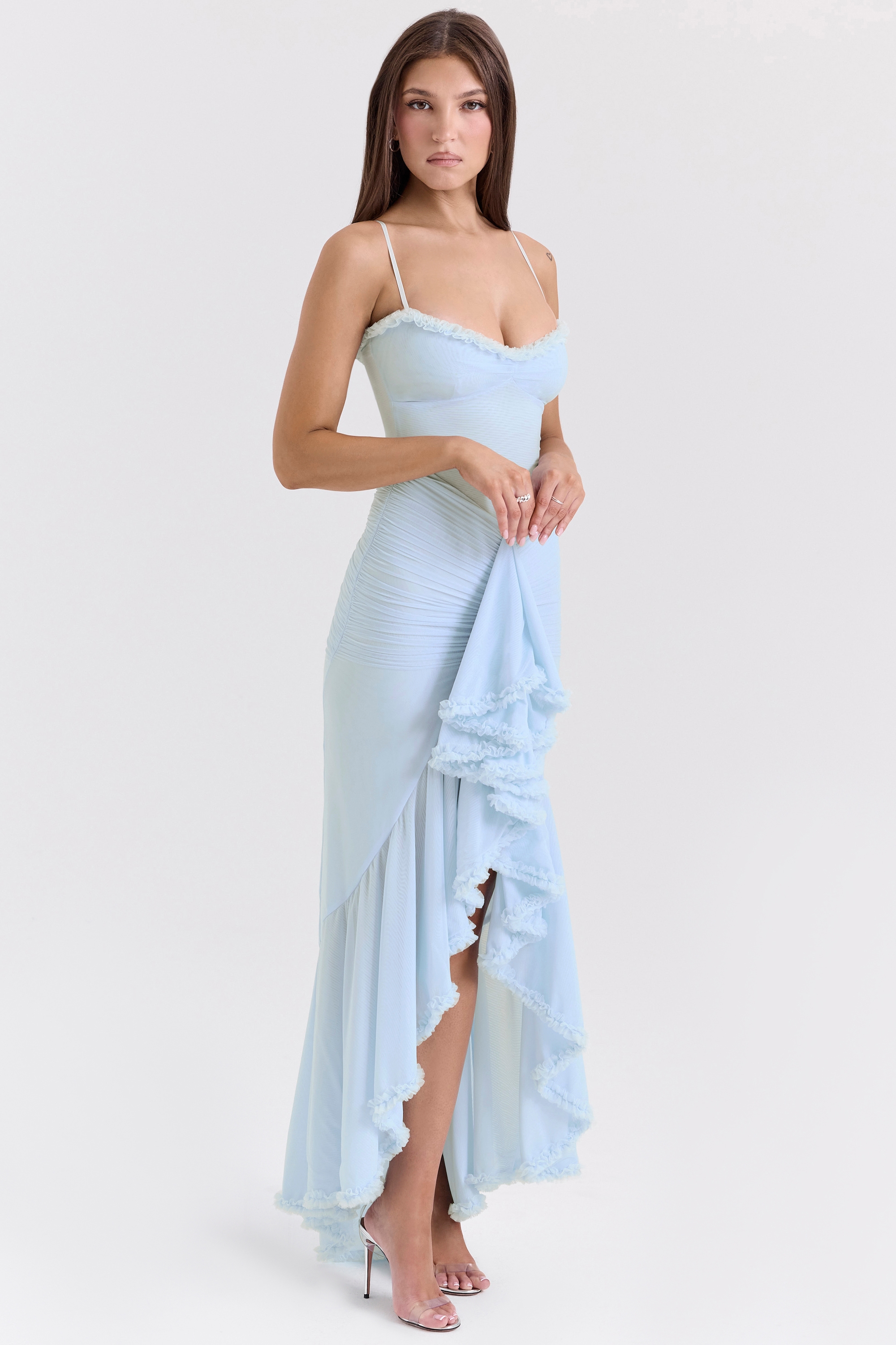 Gabbi  Ice Blue Mesh Ruffled Front Gown — image 6