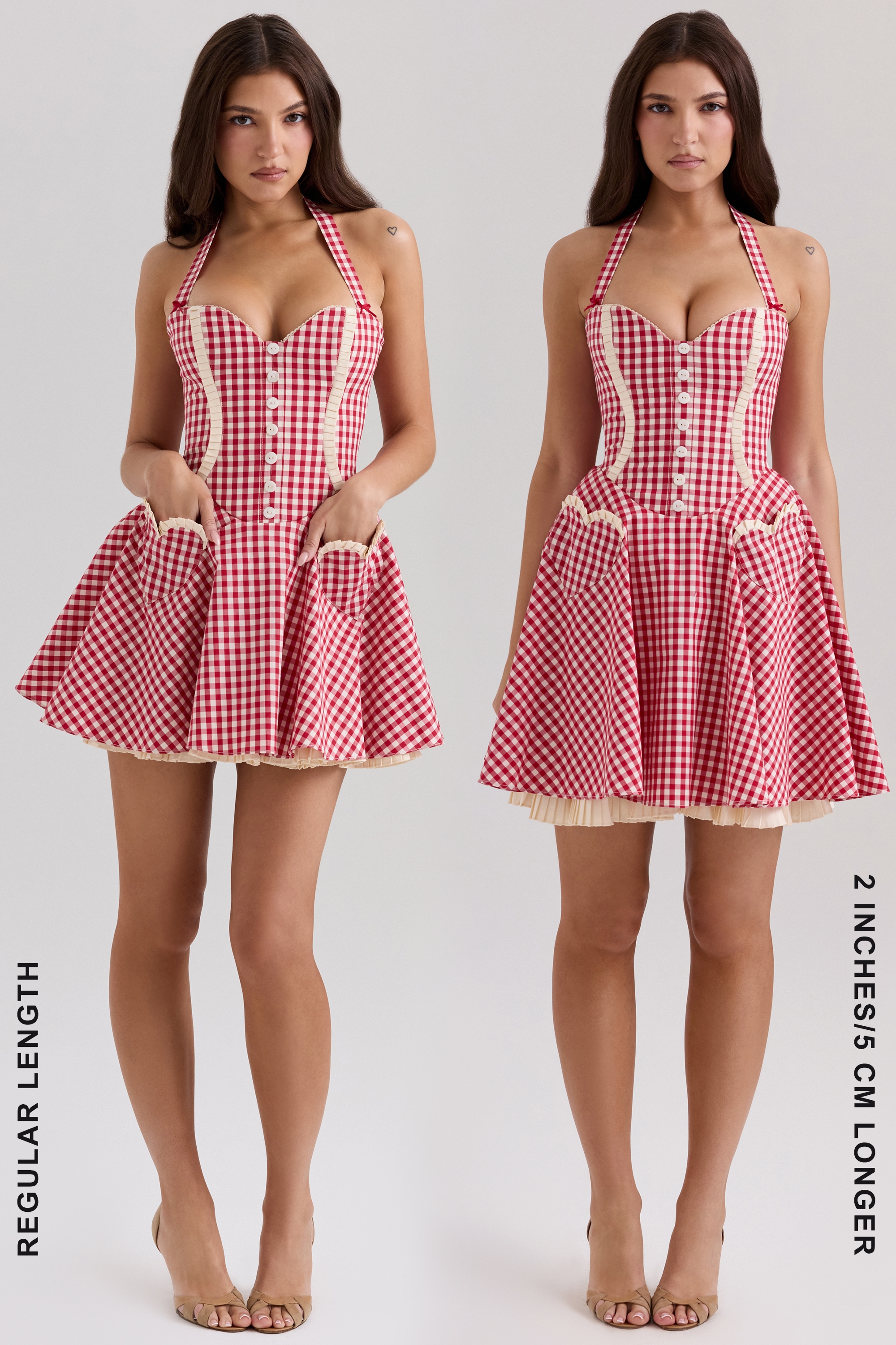 Heidi  Red Gingham Cotton Halter Neck Mini Dress — image 8