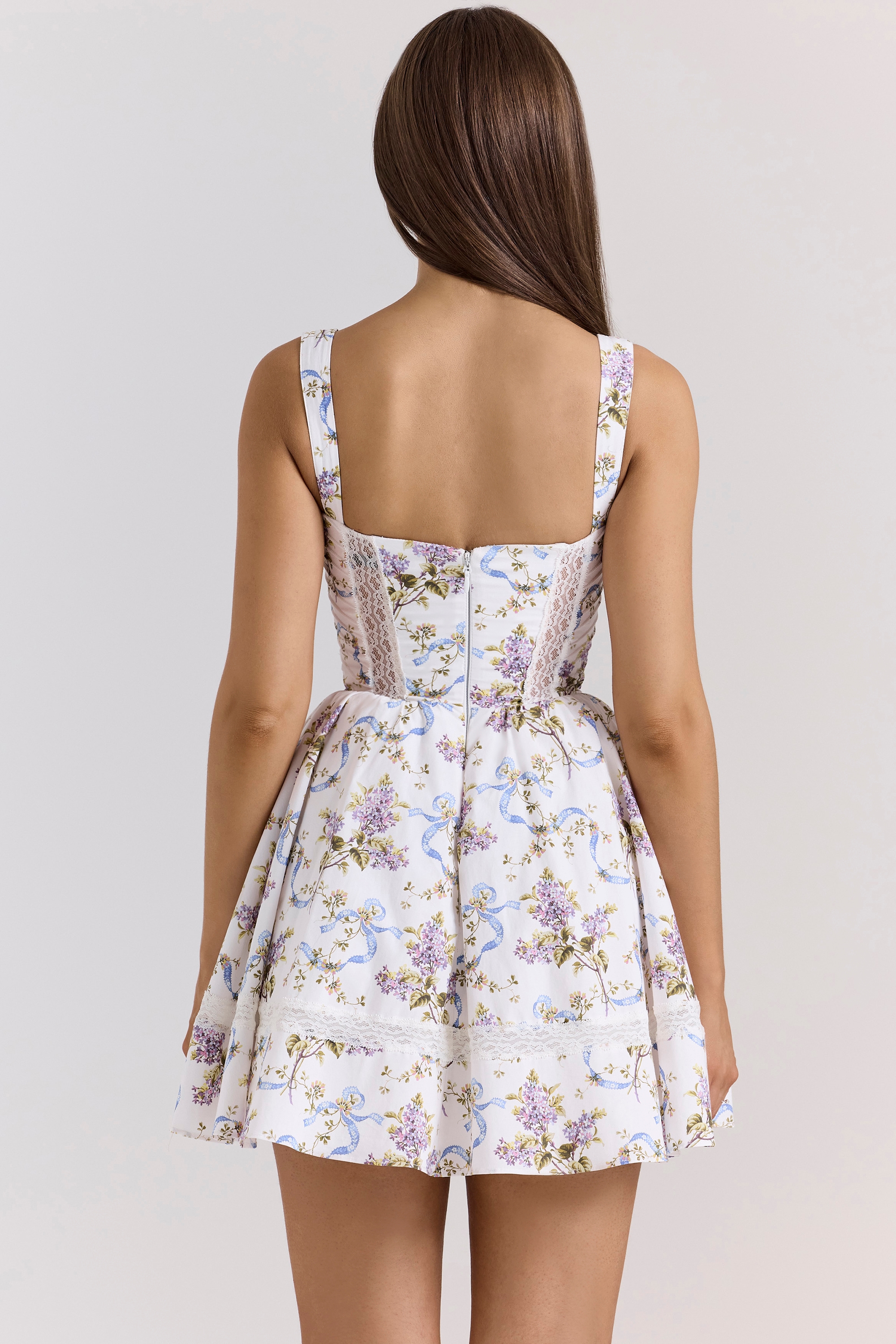 Kimmie  White Floral Ribbon Print Cotton Mini Dress — image 6