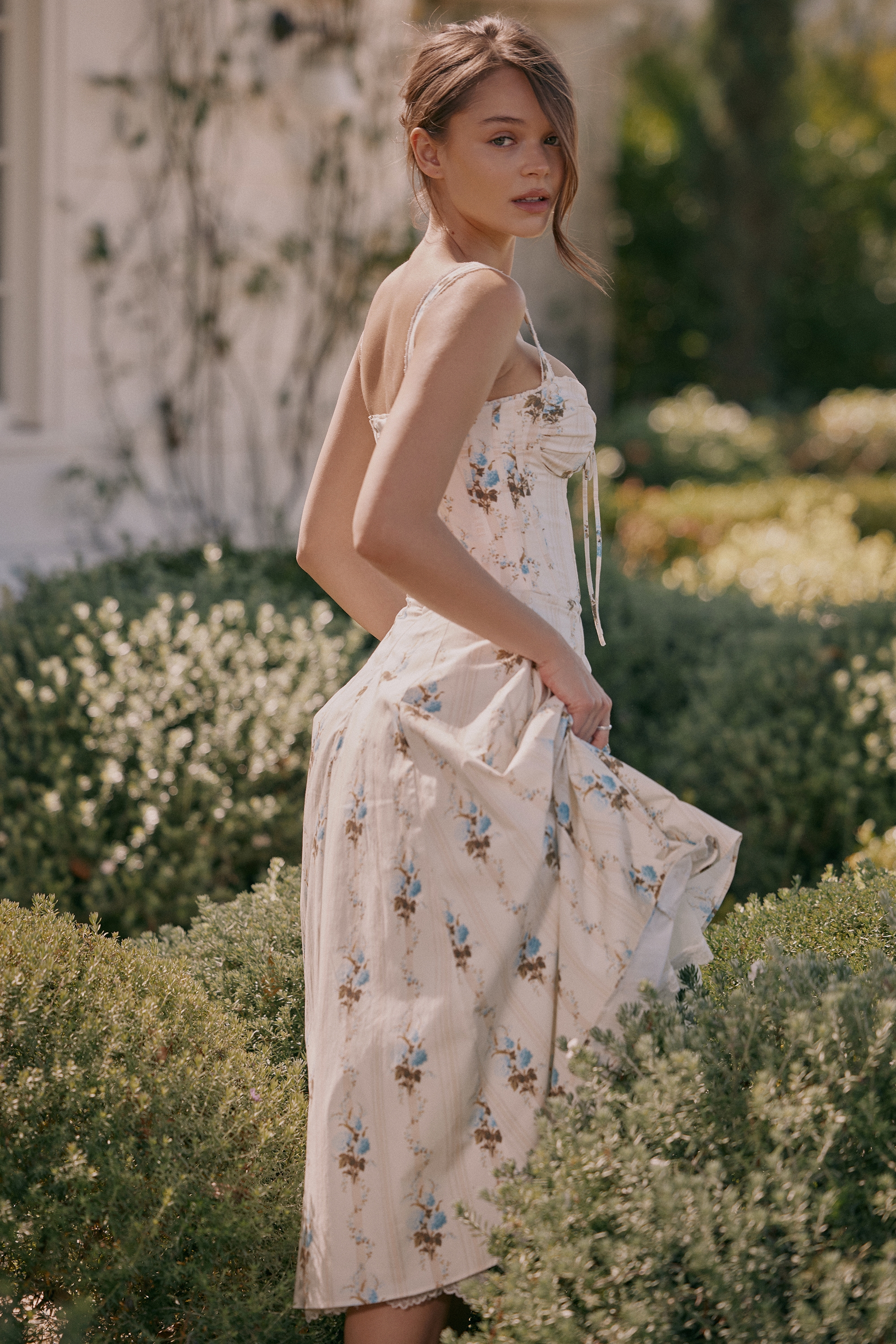 Rosalee  Cream Floral Print Cotton Corset Midi Dress — image 7