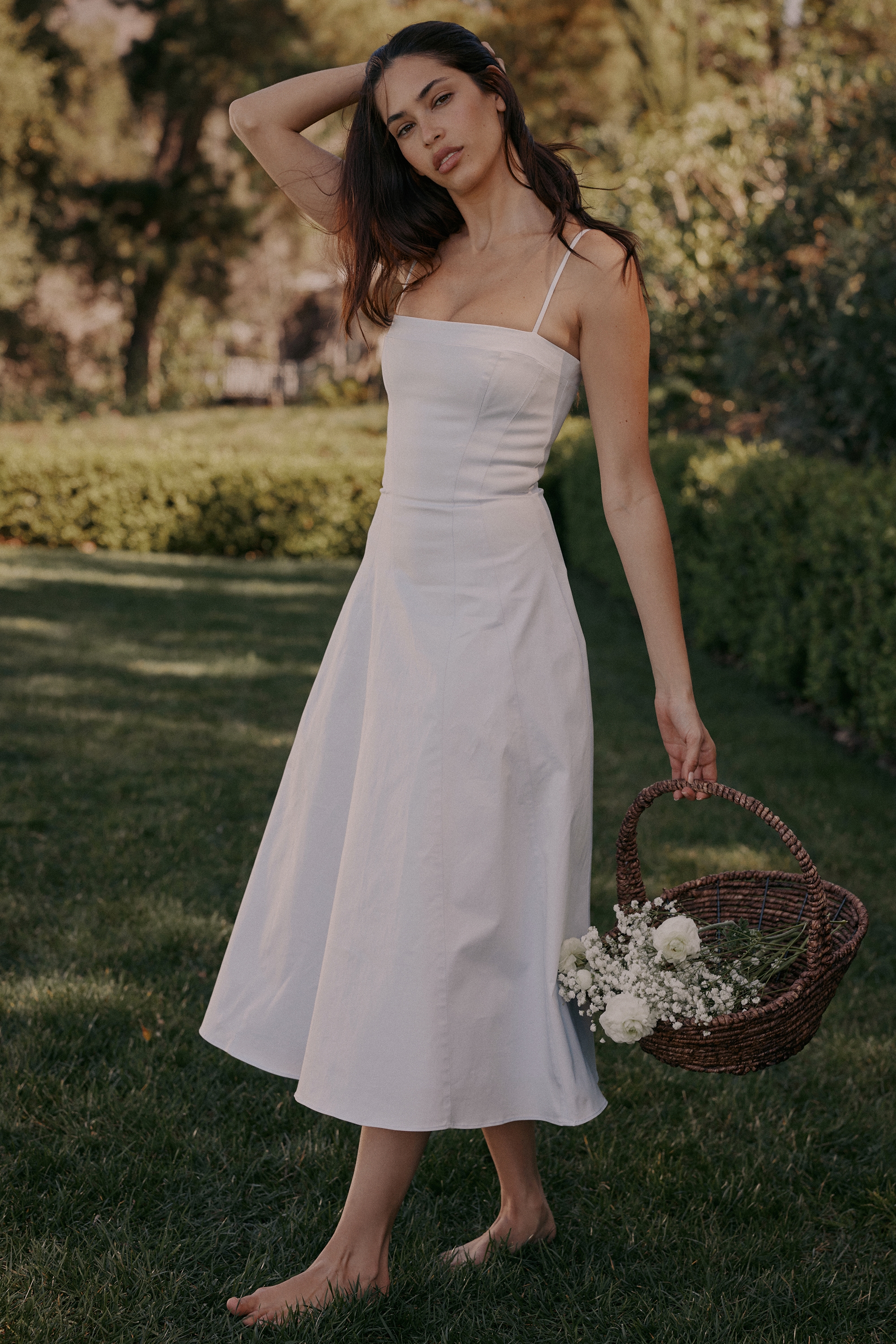 Dolly  White Stretch Cotton A-Line Midi Sundress — image 8