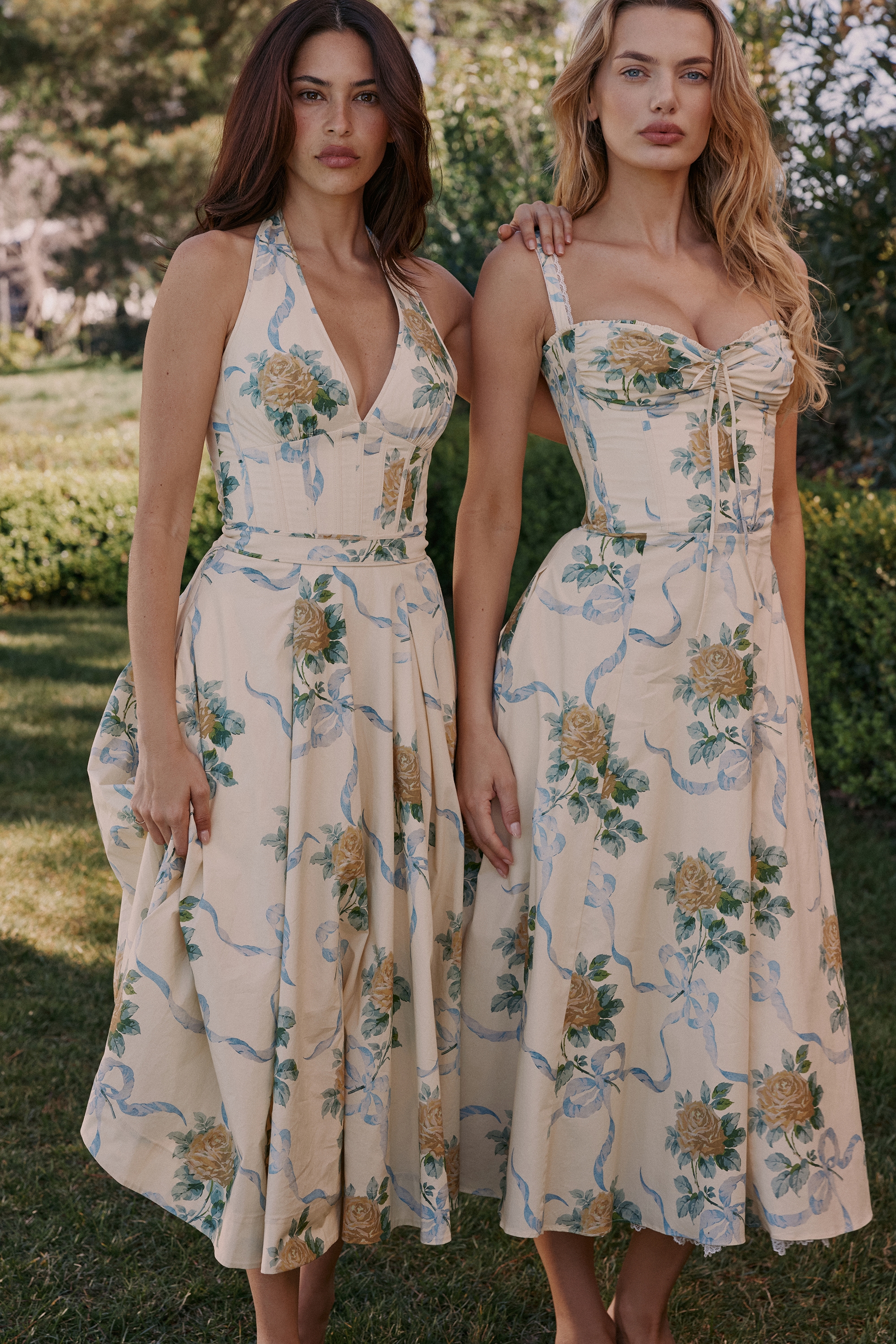 Rosalee  Lemon Vintage Ribbon Print Cotton Midi Dress — image 11