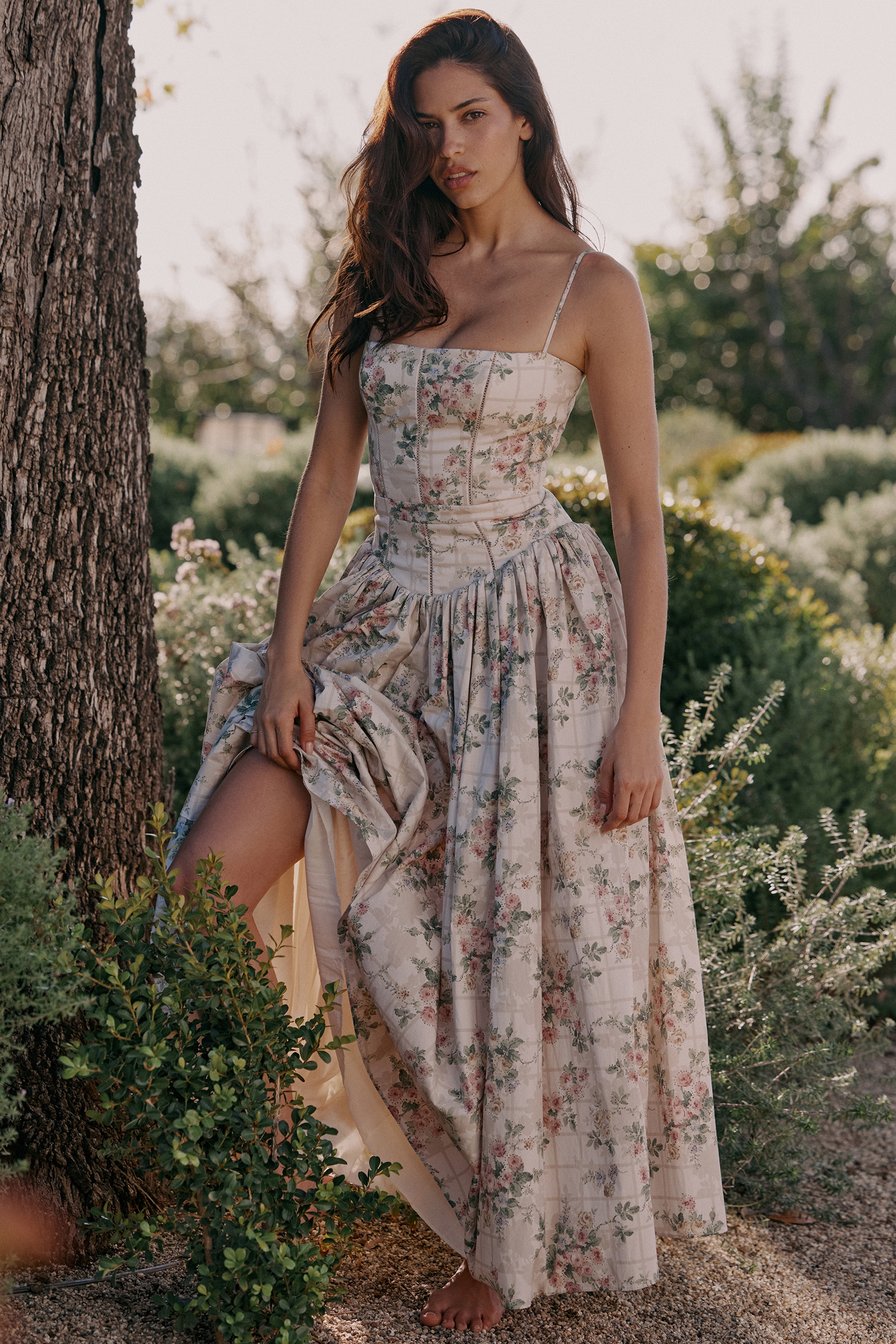 Ysabella  Cream Floral Print Cotton Midi Sundress — image 2