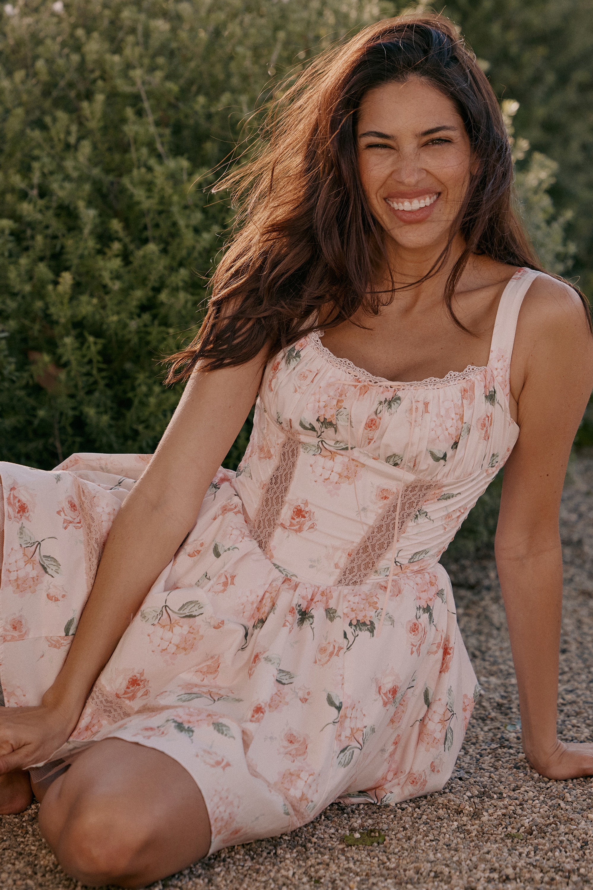 Kimmie  Peach Floral Rose Print Cotton Mini Dress — image 7