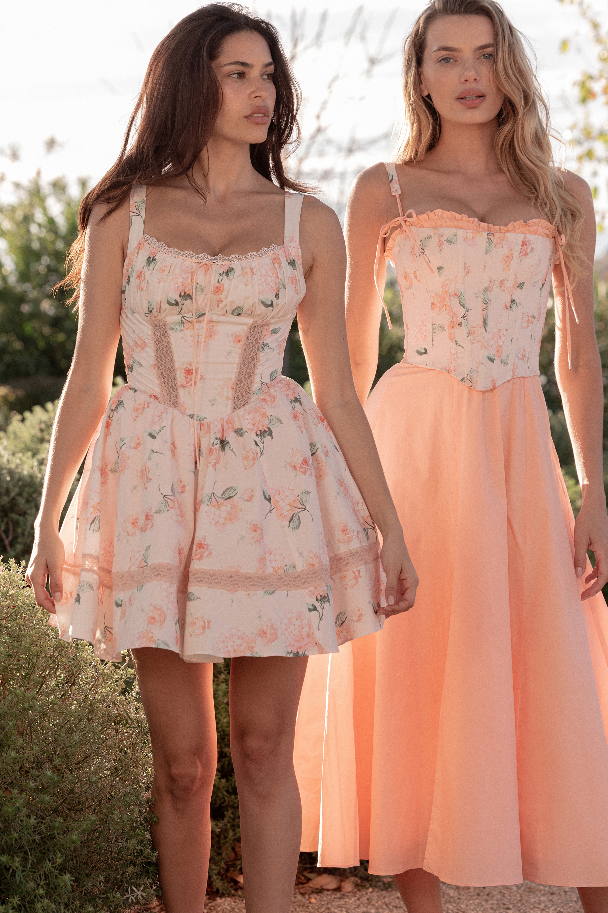 Clarabelle  Peach Cotton Detachable Corset Midi SunDress — image 2