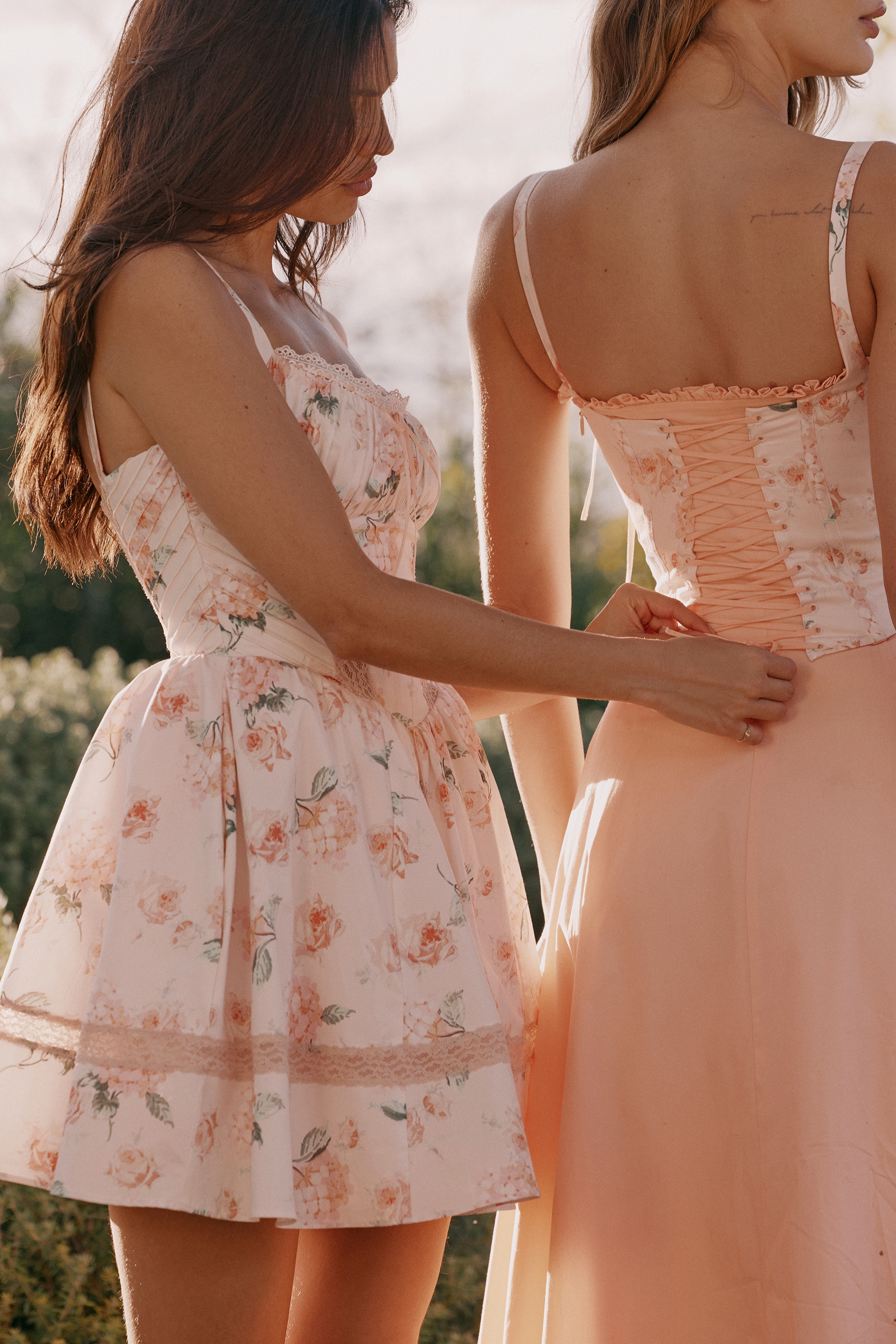 Clarabelle  Peach Cotton Detachable Corset Midi SunDress — image 9