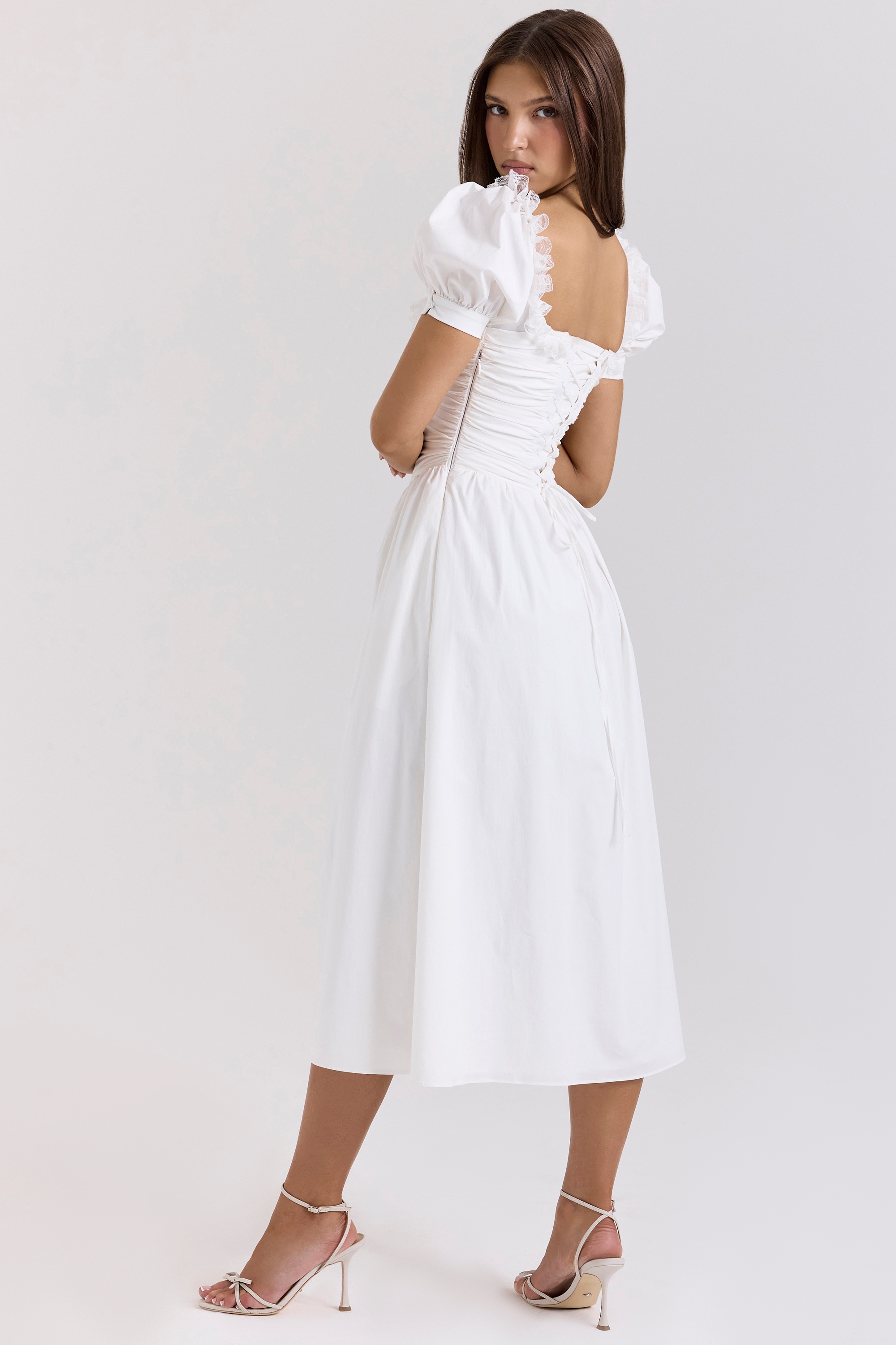 Lulabell  White Stretch Cotton Puff Sleeve Midi Dress — image 6