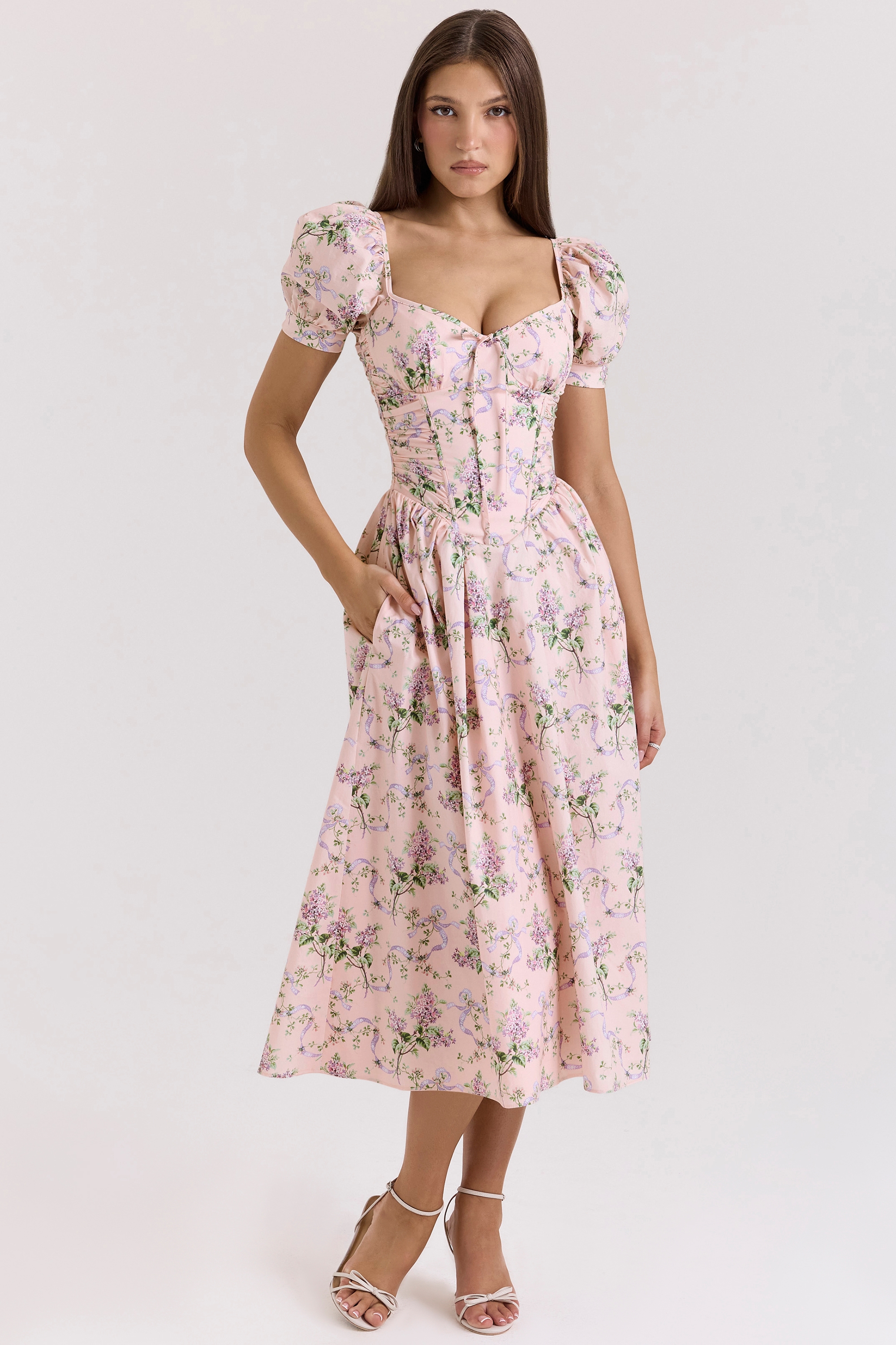 Lulabell  Pink Ribbon Print Cotton Midi Dress — image 1