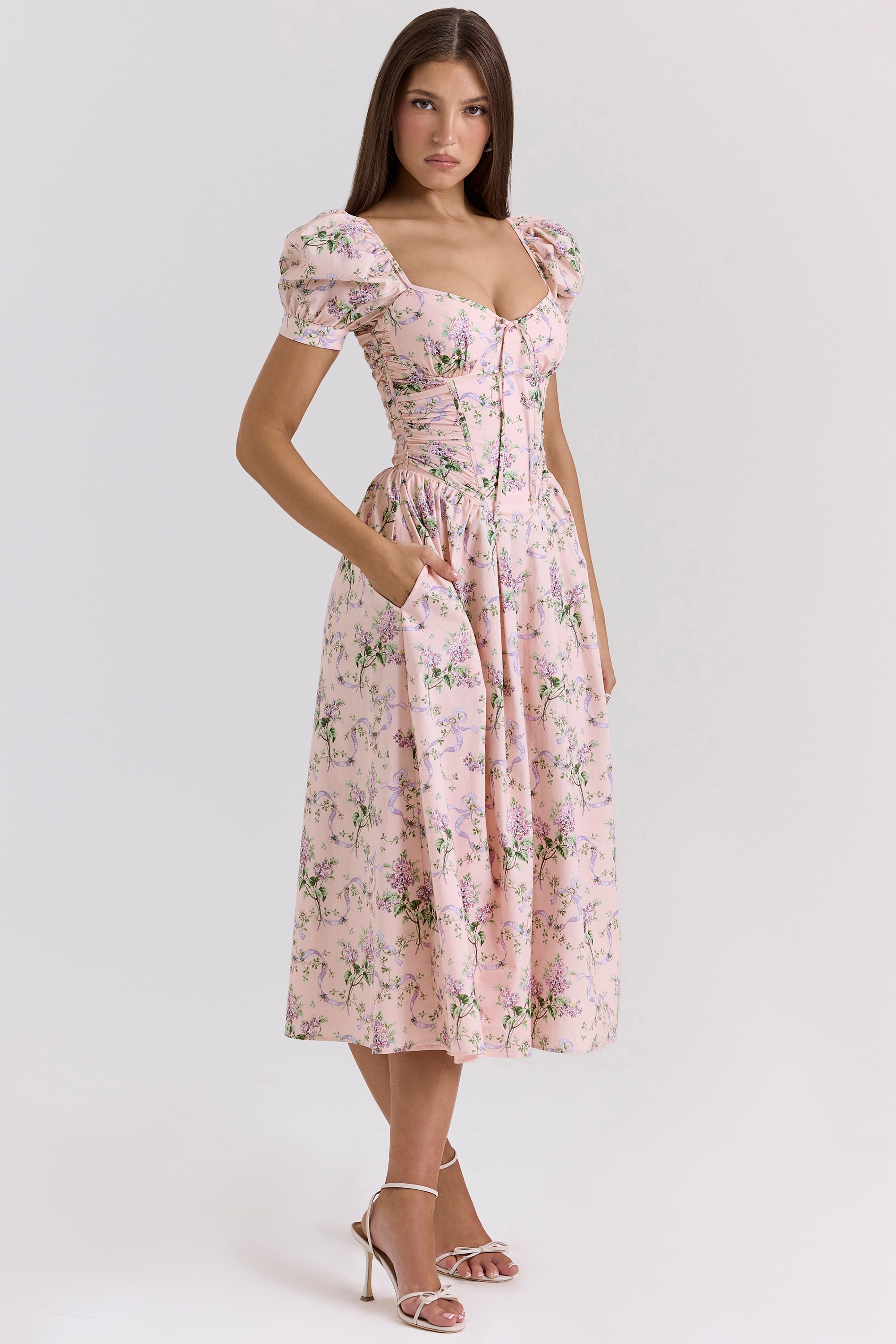 Lulabell  Pink Ribbon Print Cotton Midi Dress — image 5