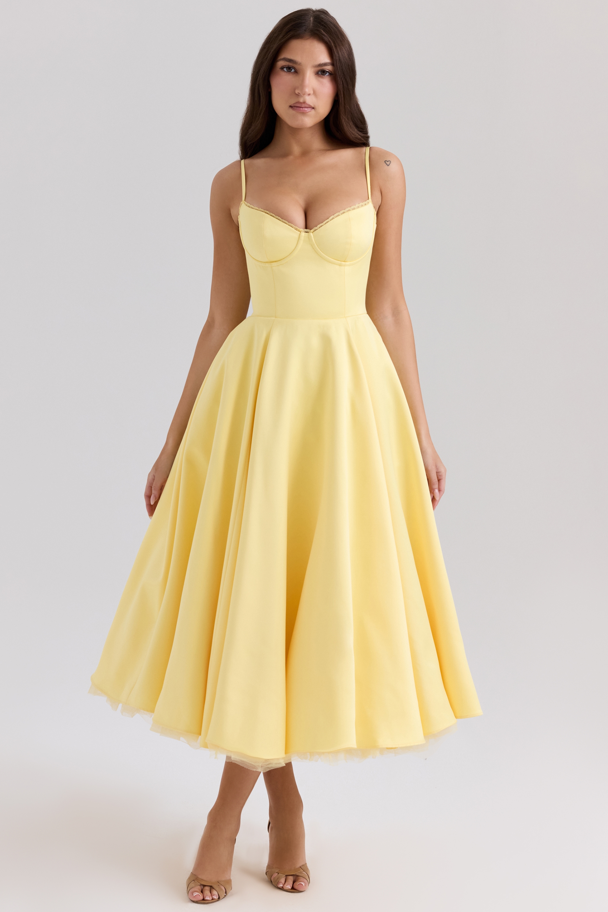Mademoiselle  Sunshine Yellow Satin Tulle Midi Dress — image 1