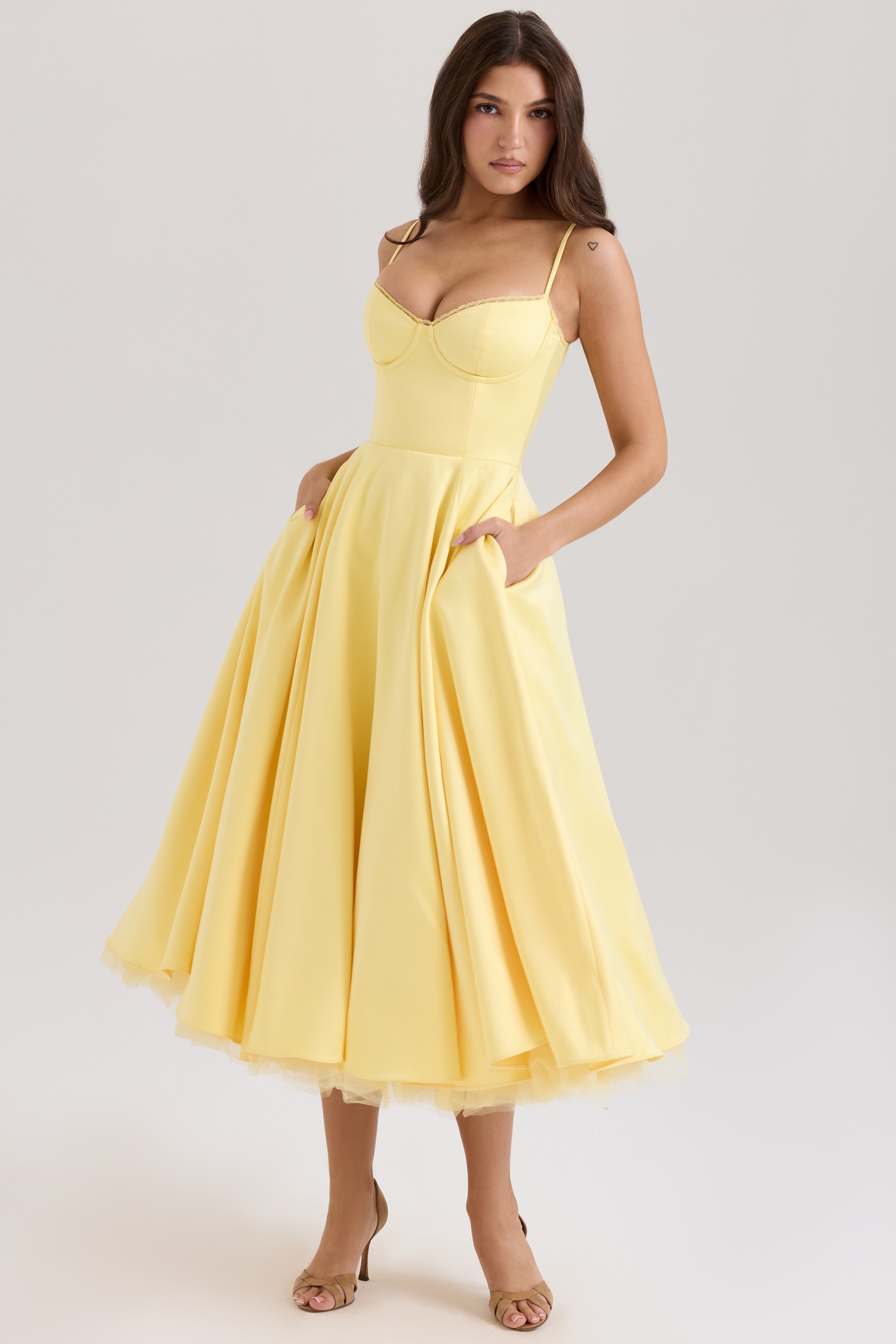 Mademoiselle  Sunshine Yellow Satin Tulle Midi Dress — image 3