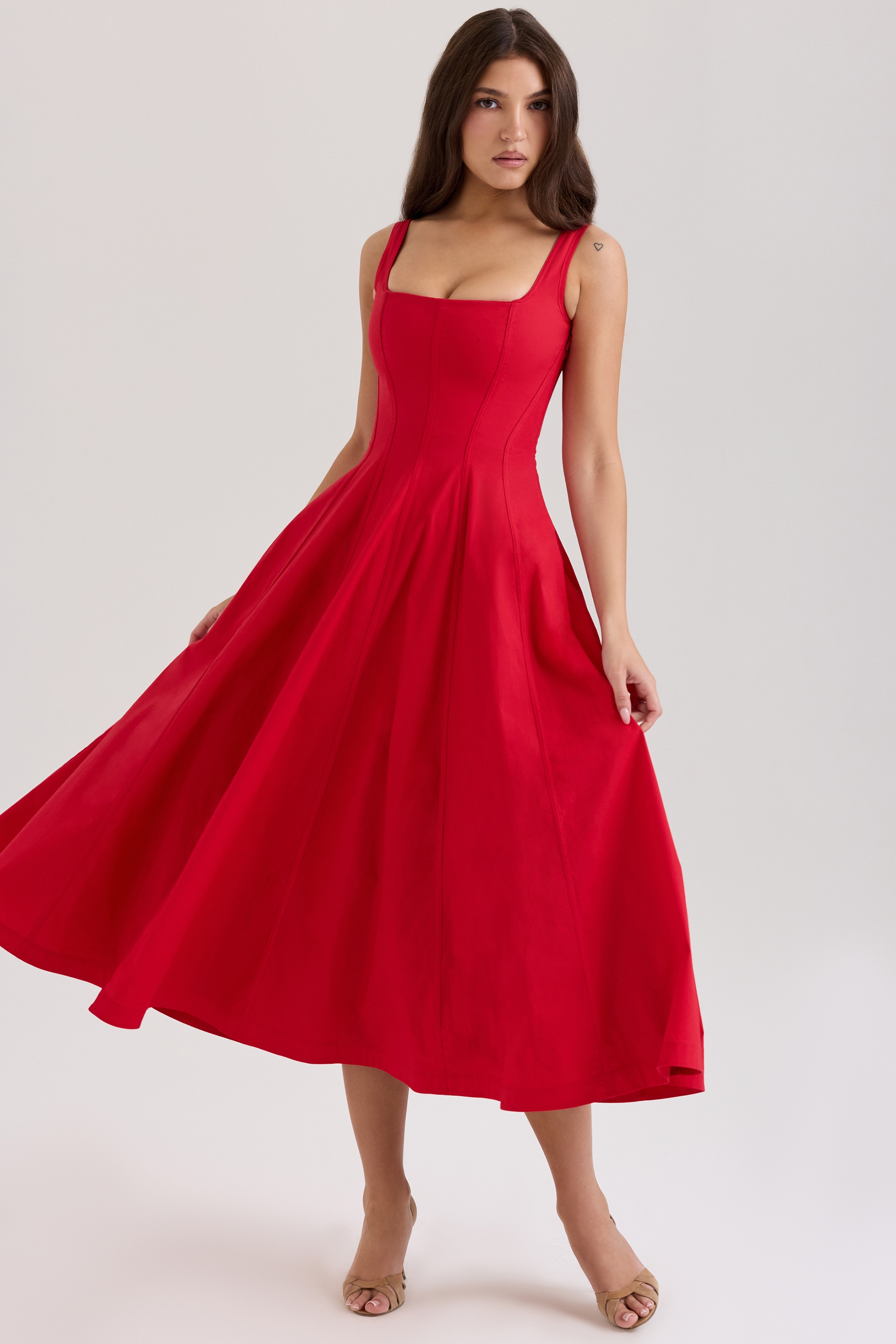 Mariabella  Red Stretch Cotton Midi Sundress — image 3