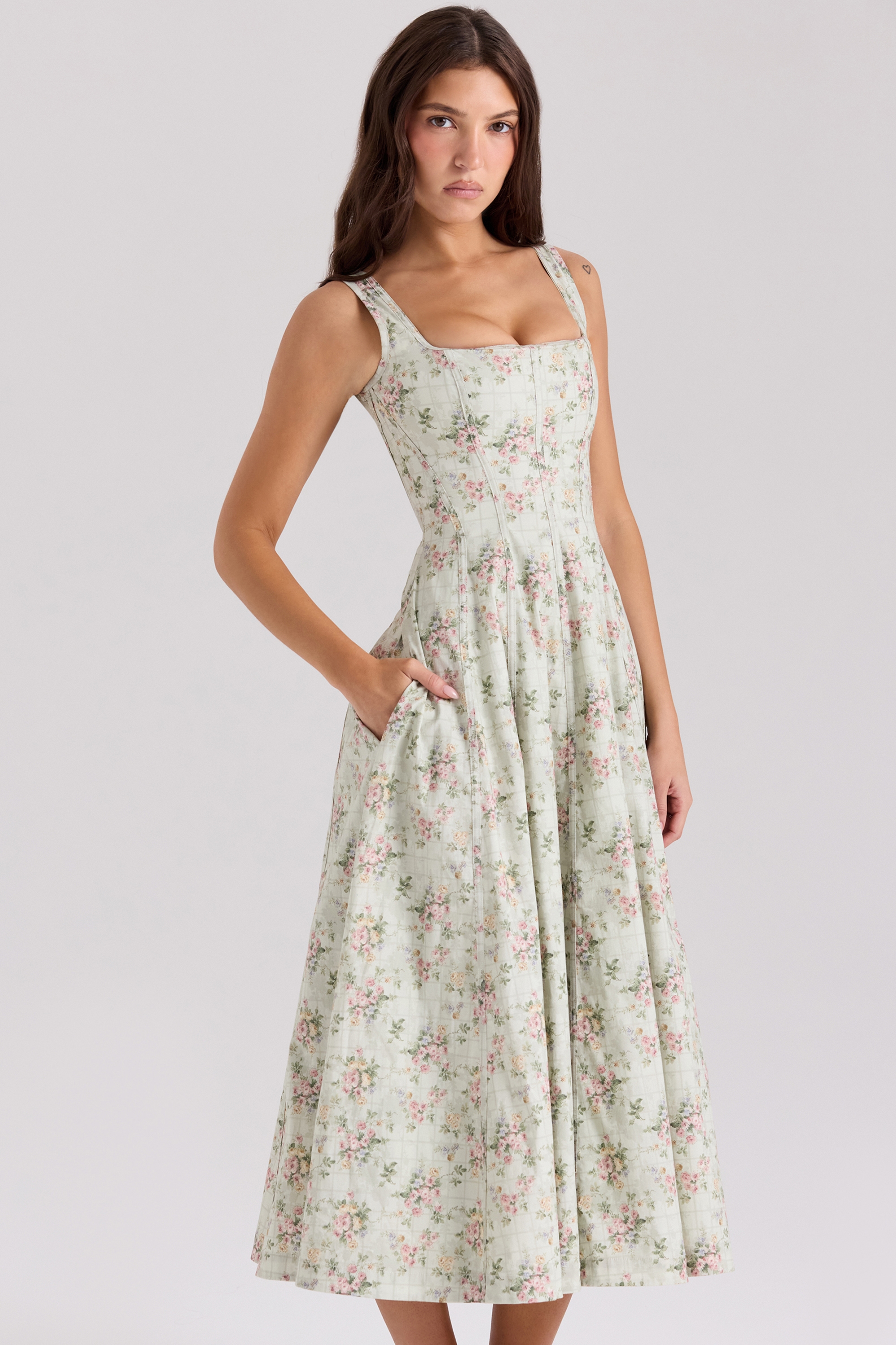 Mariabella  Sage Floral Print Cotton Midi Dress — image 5