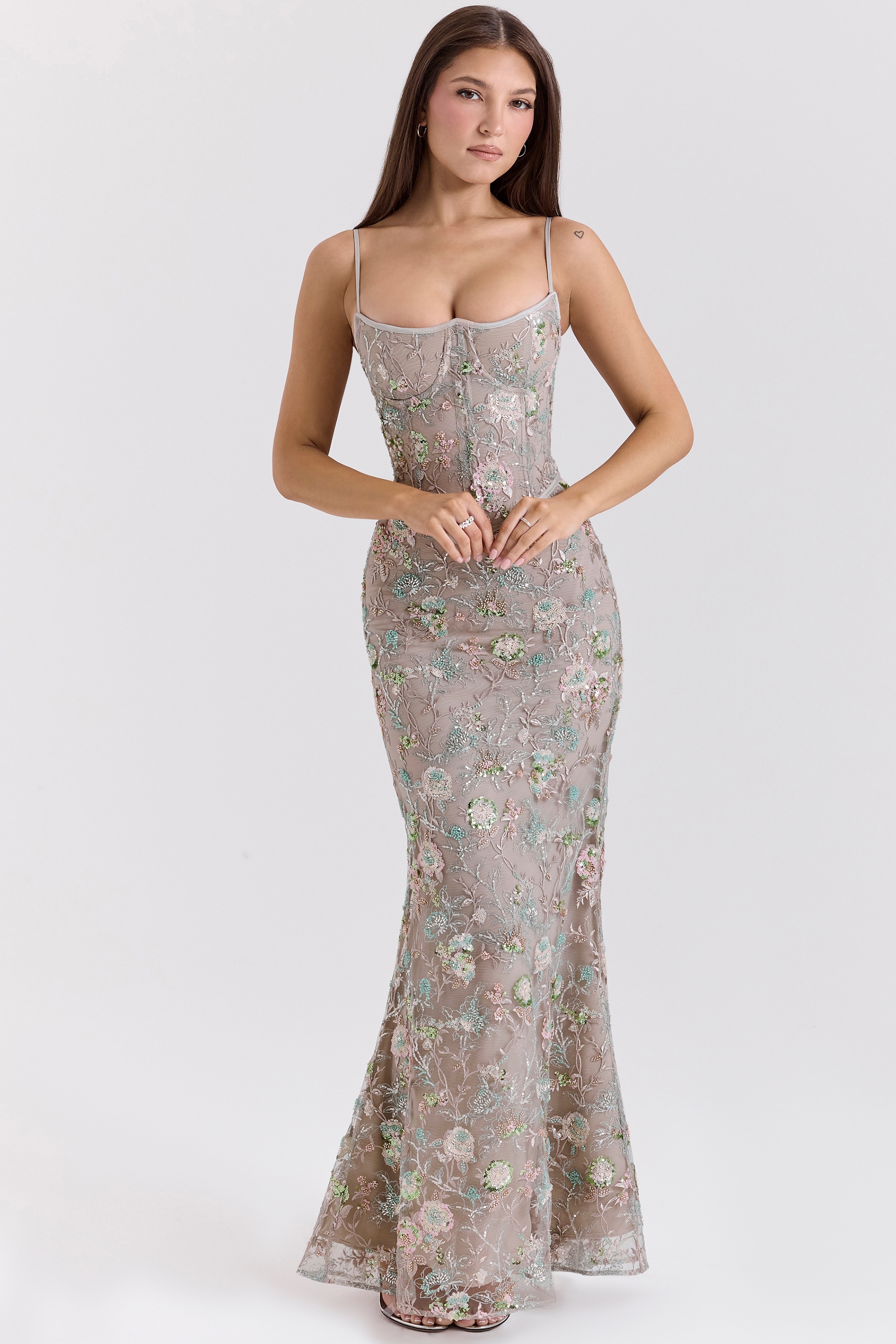 Naima  Silver Embellished Beaded Corset Maxi Dress — image 2