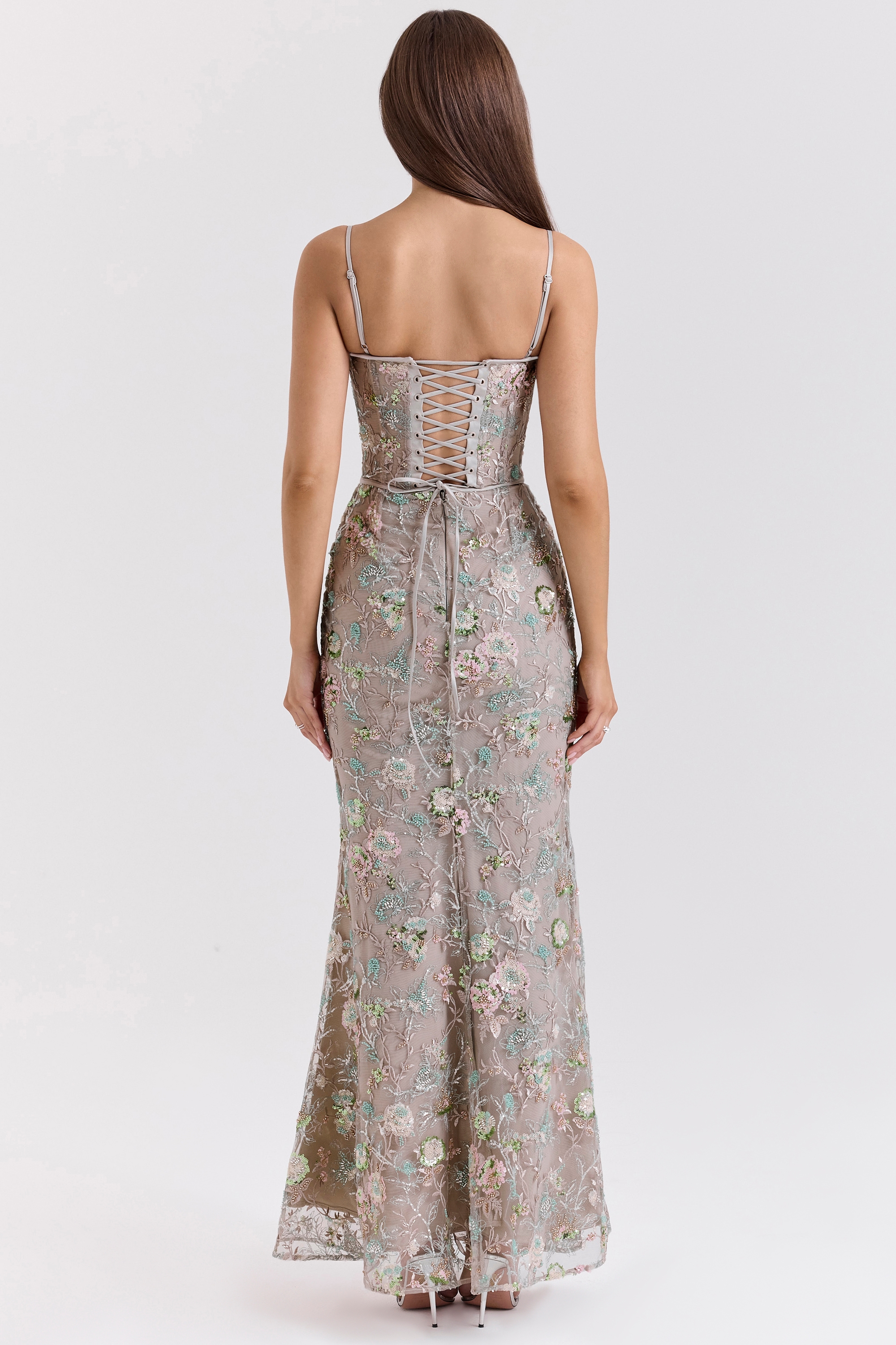 Naima  Silver Embellished Beaded Corset Maxi Dress — image 7