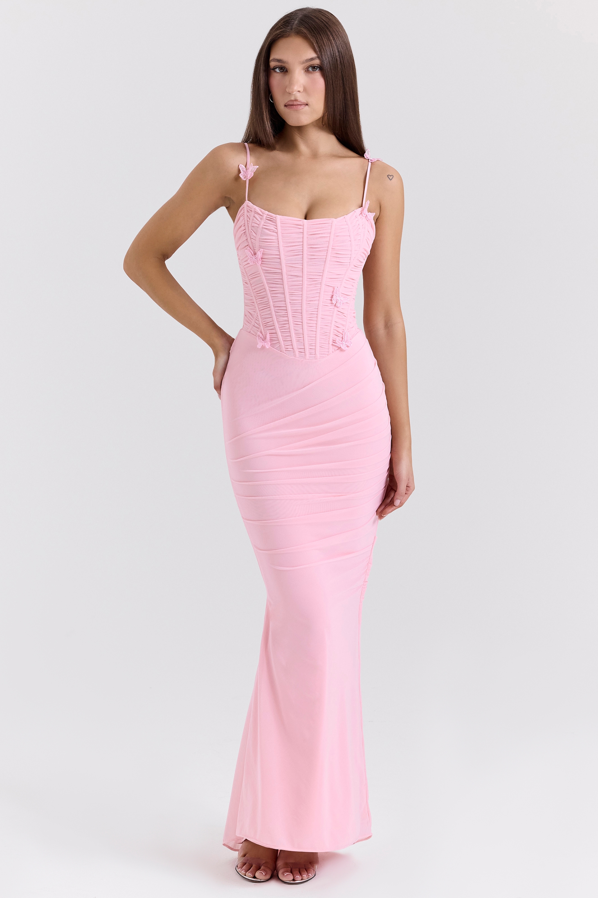 Romola  Pink Stretch Mesh Butterfly Maxi Dress — image 3