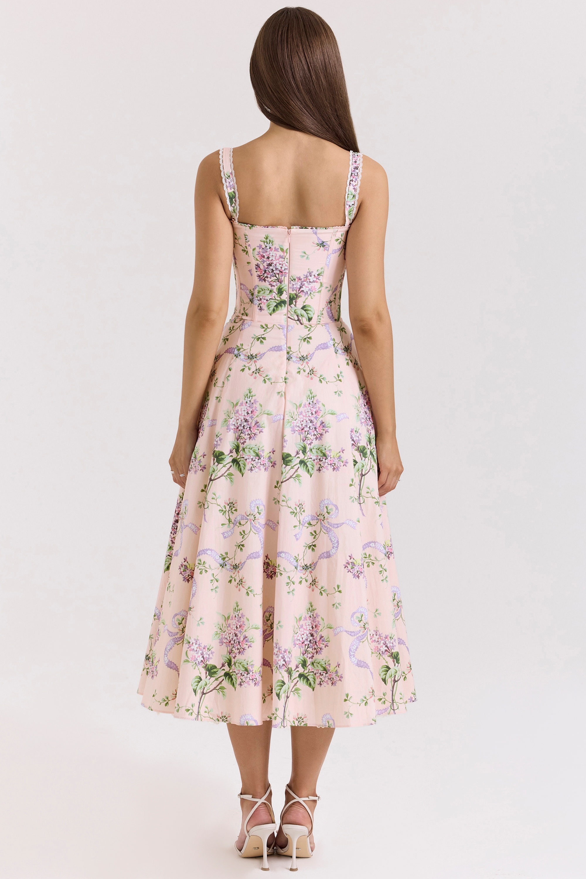 Rosalee  Pink Floral Corset Midi Dress — image 7