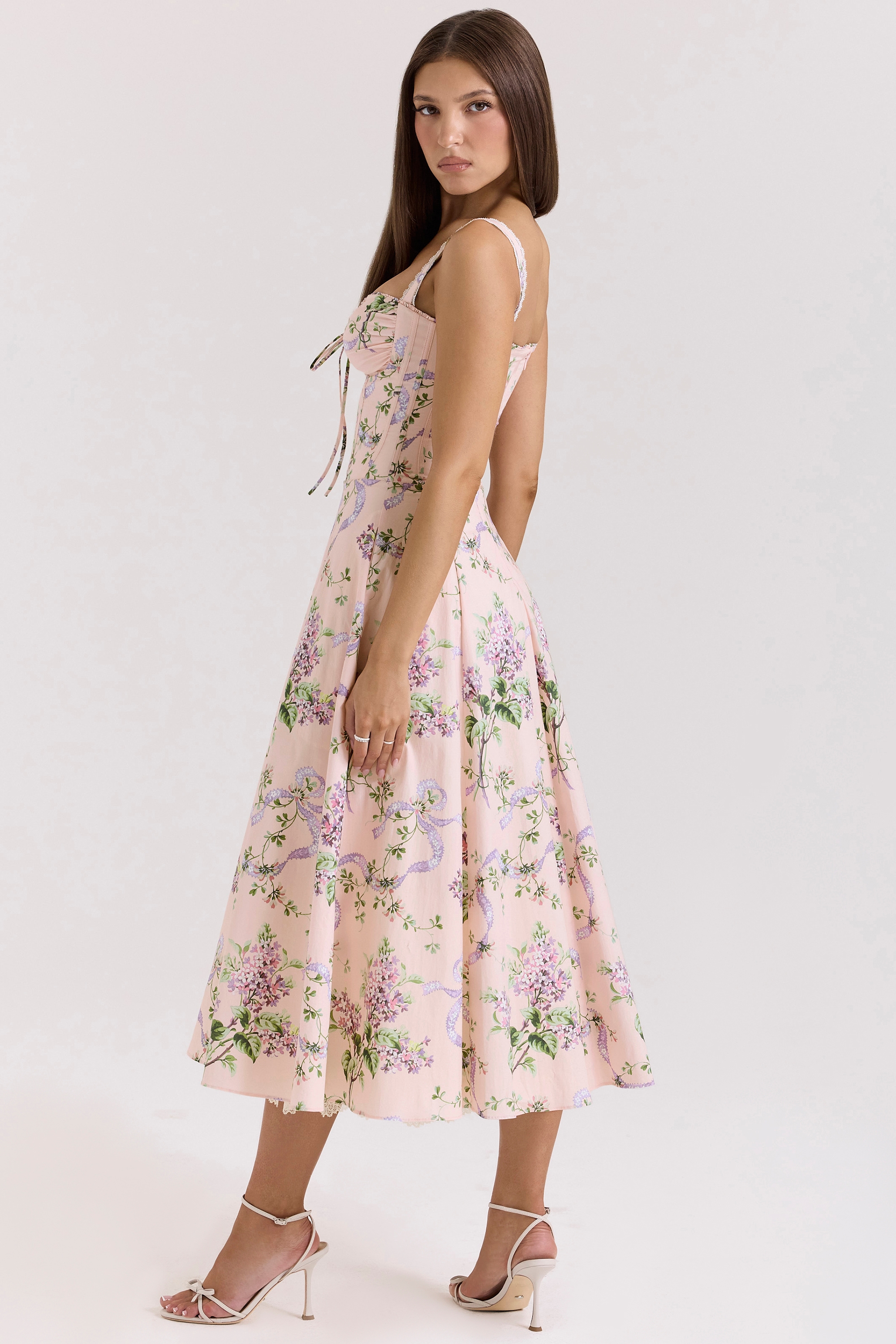 Rosalee  Pink Floral Corset Midi Dress — image 6