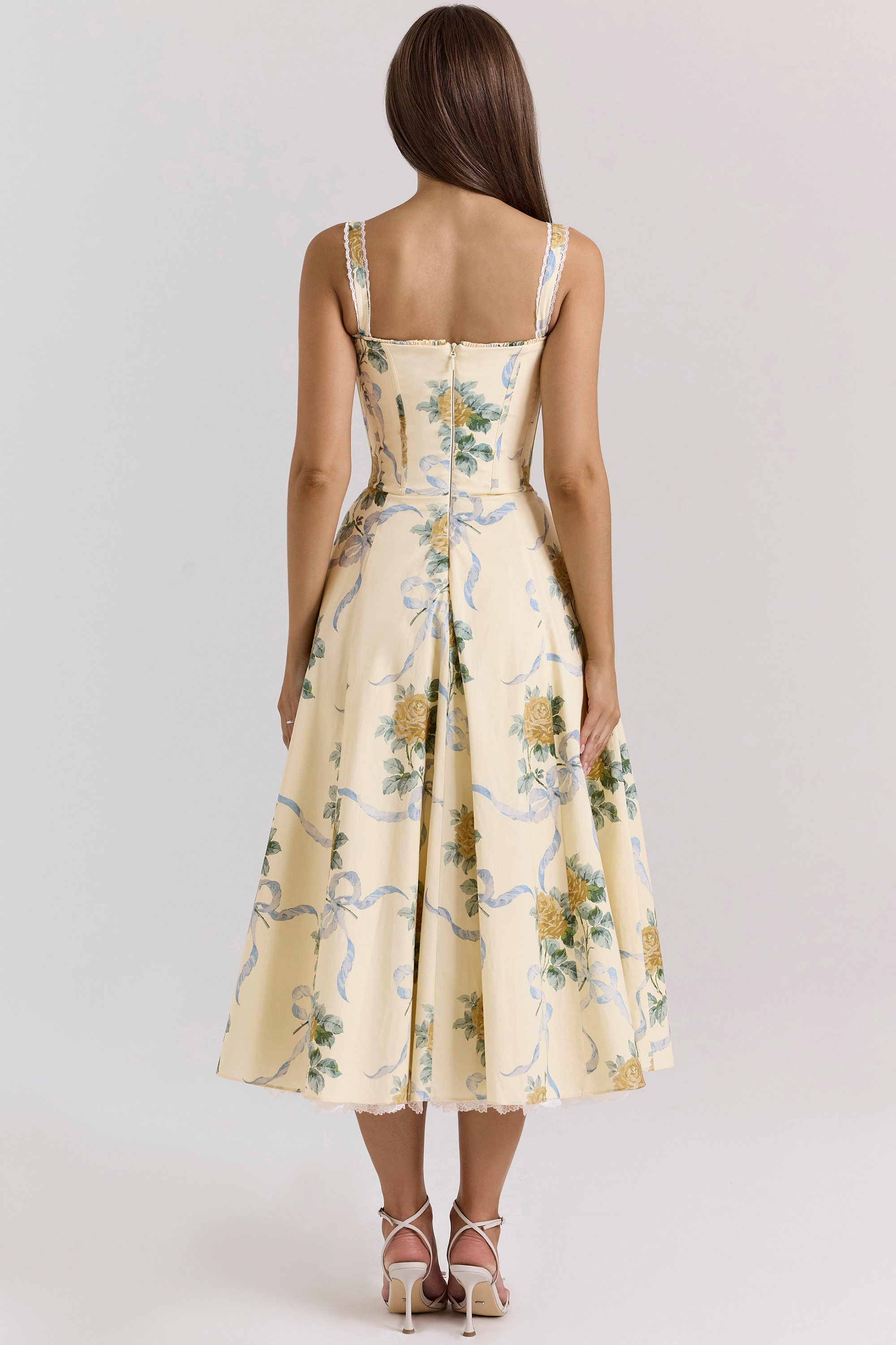 Rosalee  Lemon Vintage Ribbon Print Cotton Midi Dress — image 8