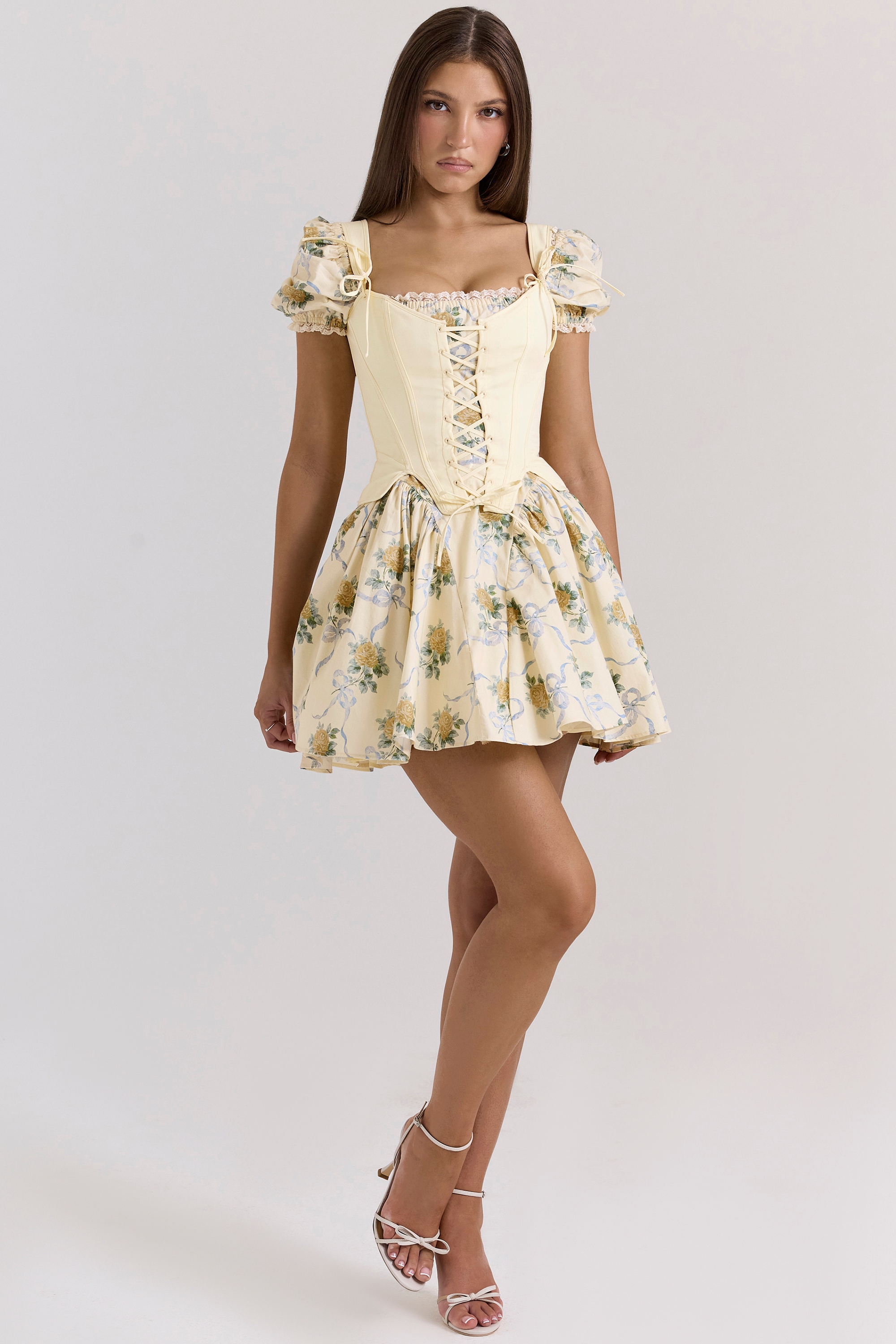 Rosie  Lemon Rose Print Cotton Mini Dress — image 3