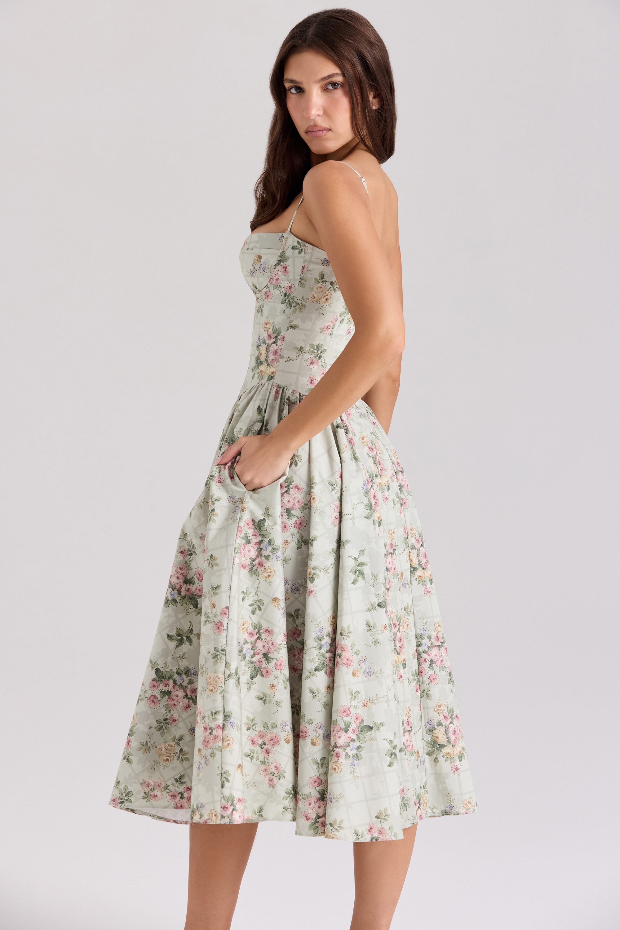 Samaria  Sage Floral Print Cotton Midi Dress — image 5
