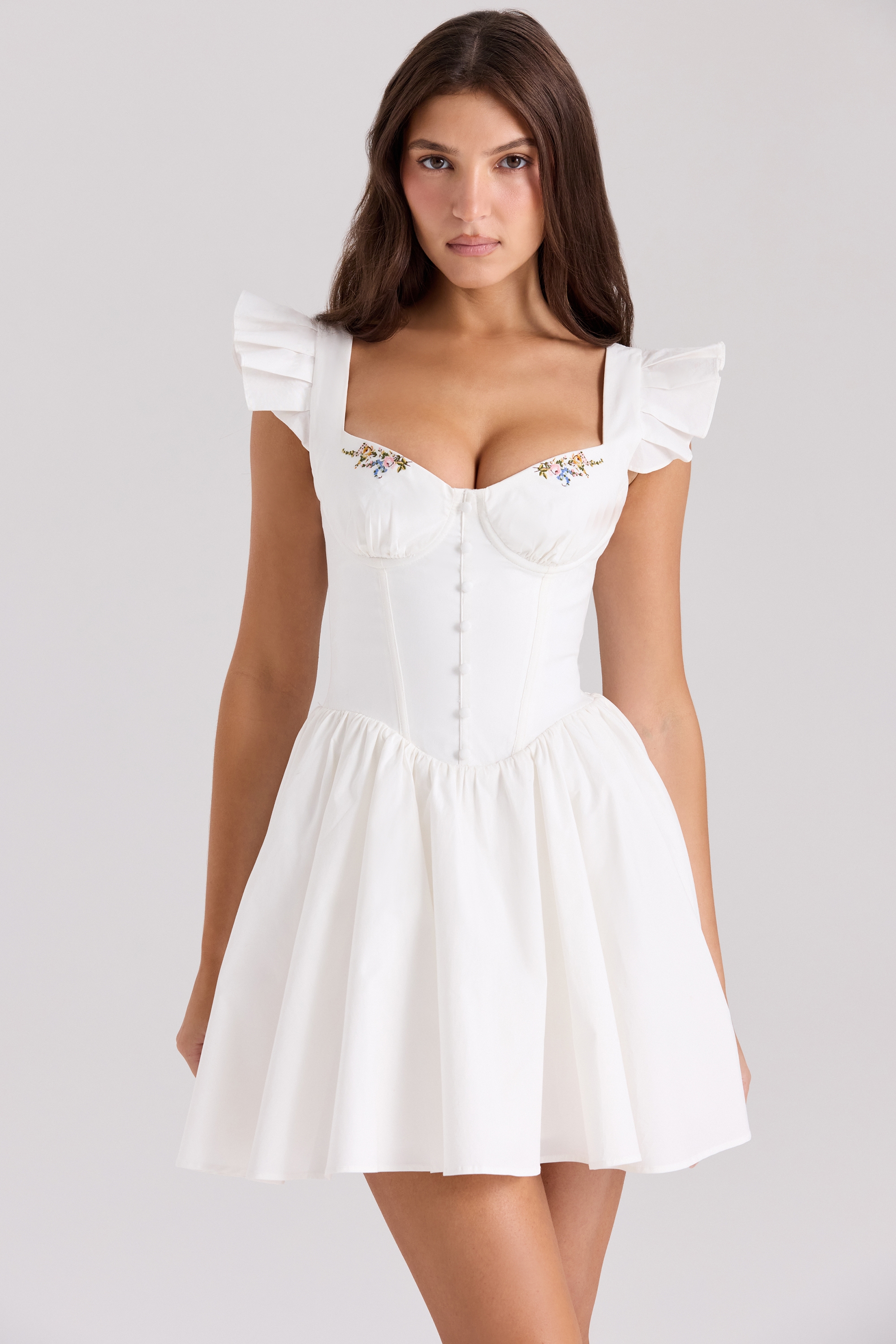Sisi  White Cotton Embroidered Mini Dress — image 1