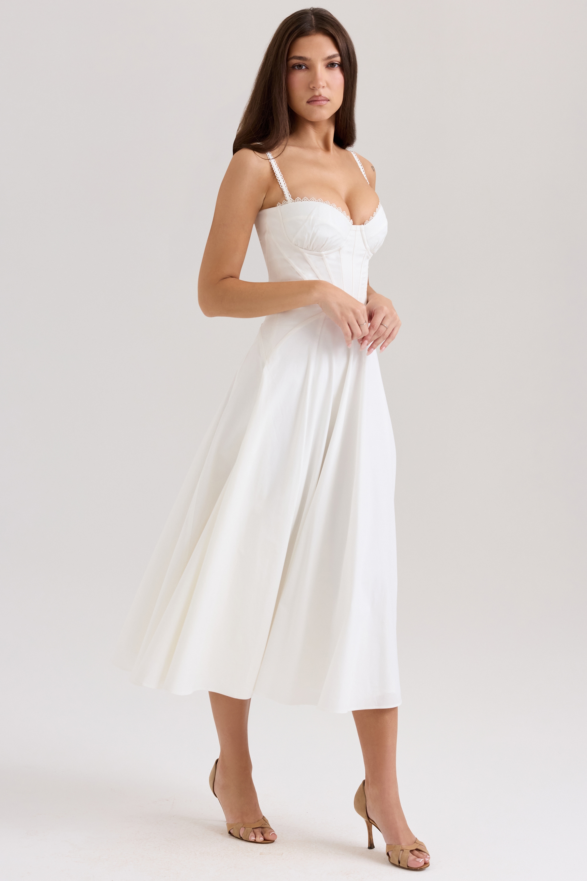 Steffani  White Stretch Cotton Midi Sundress — image 5