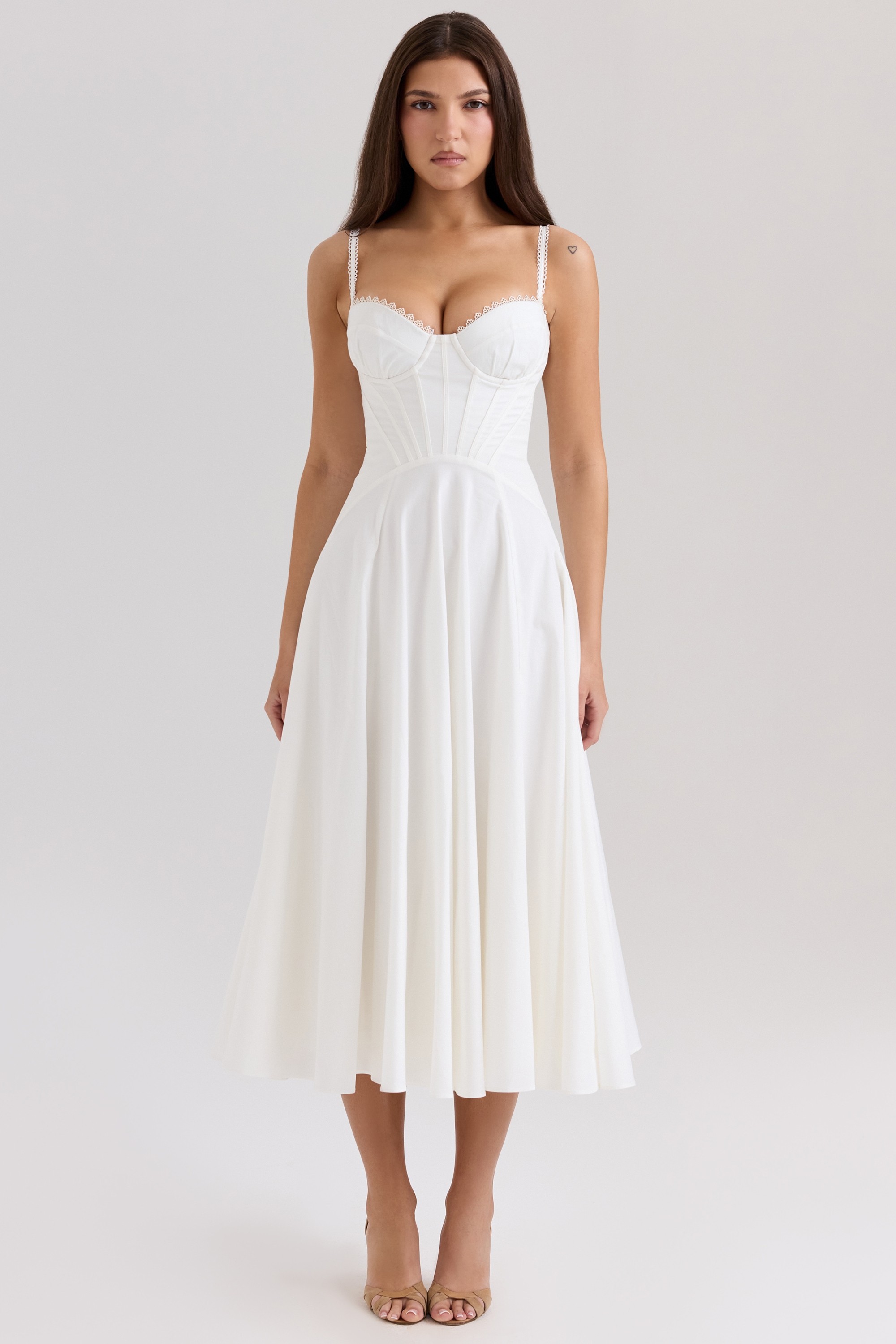 Steffani  White Stretch Cotton Midi Sundress — image 1