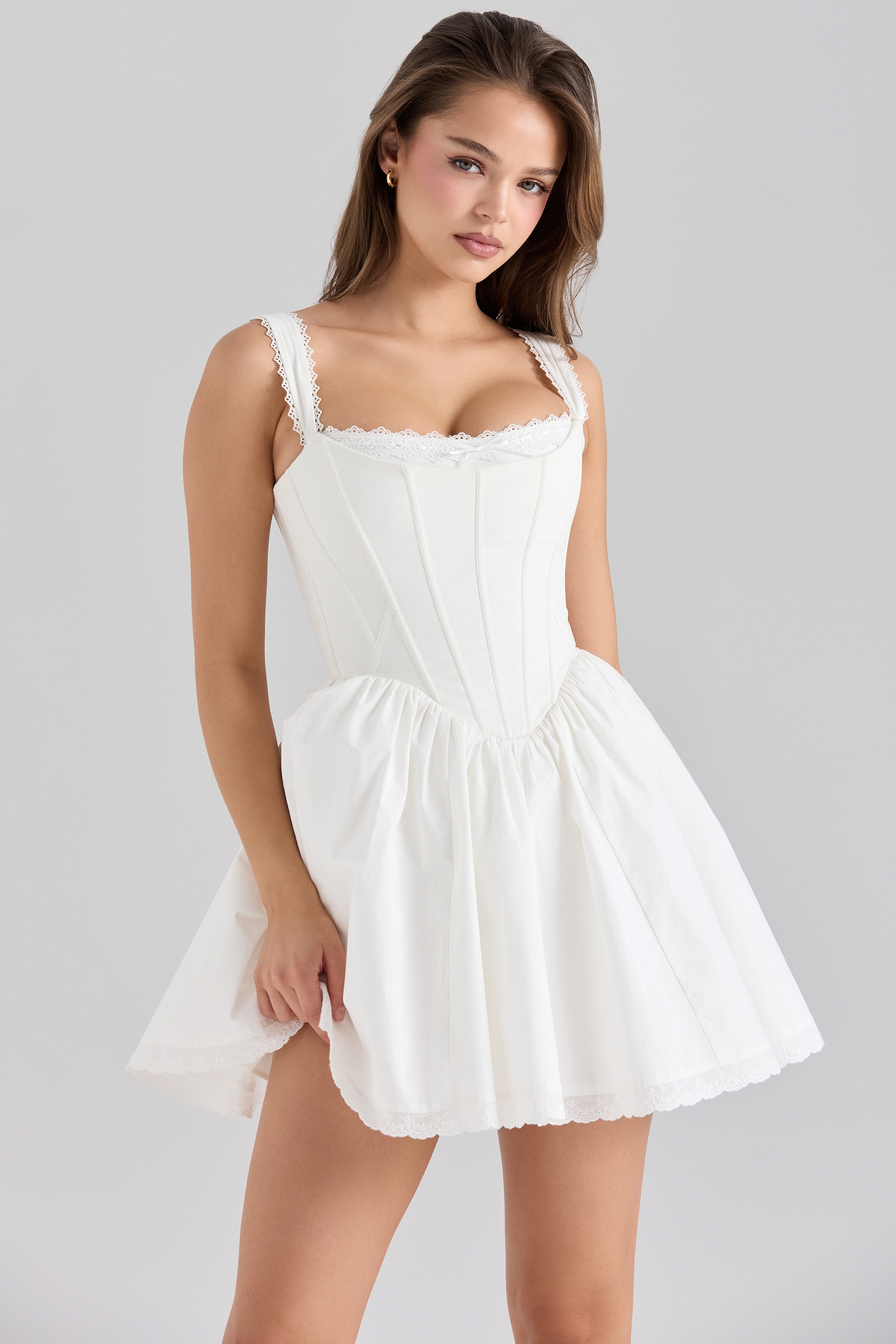 Ami  White Stretch Cotton Corset Mini Dress — image 3