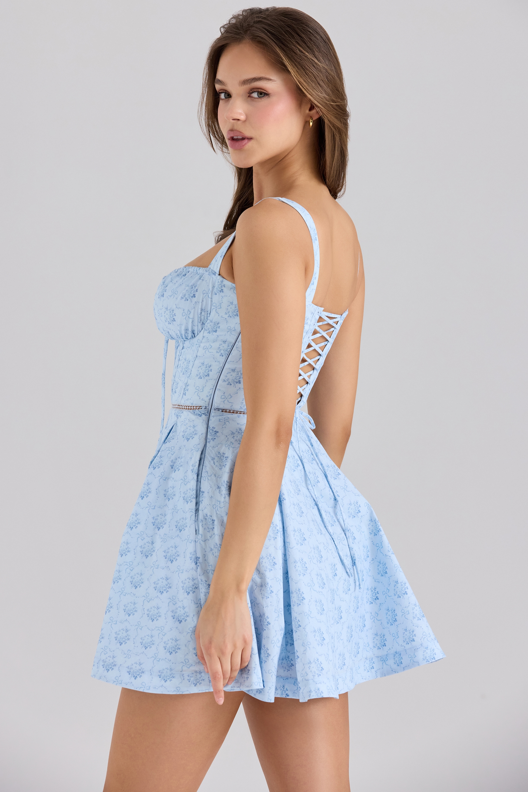 Calia  Blue Floral Print Stretch Cotton Mini Dress — image 7