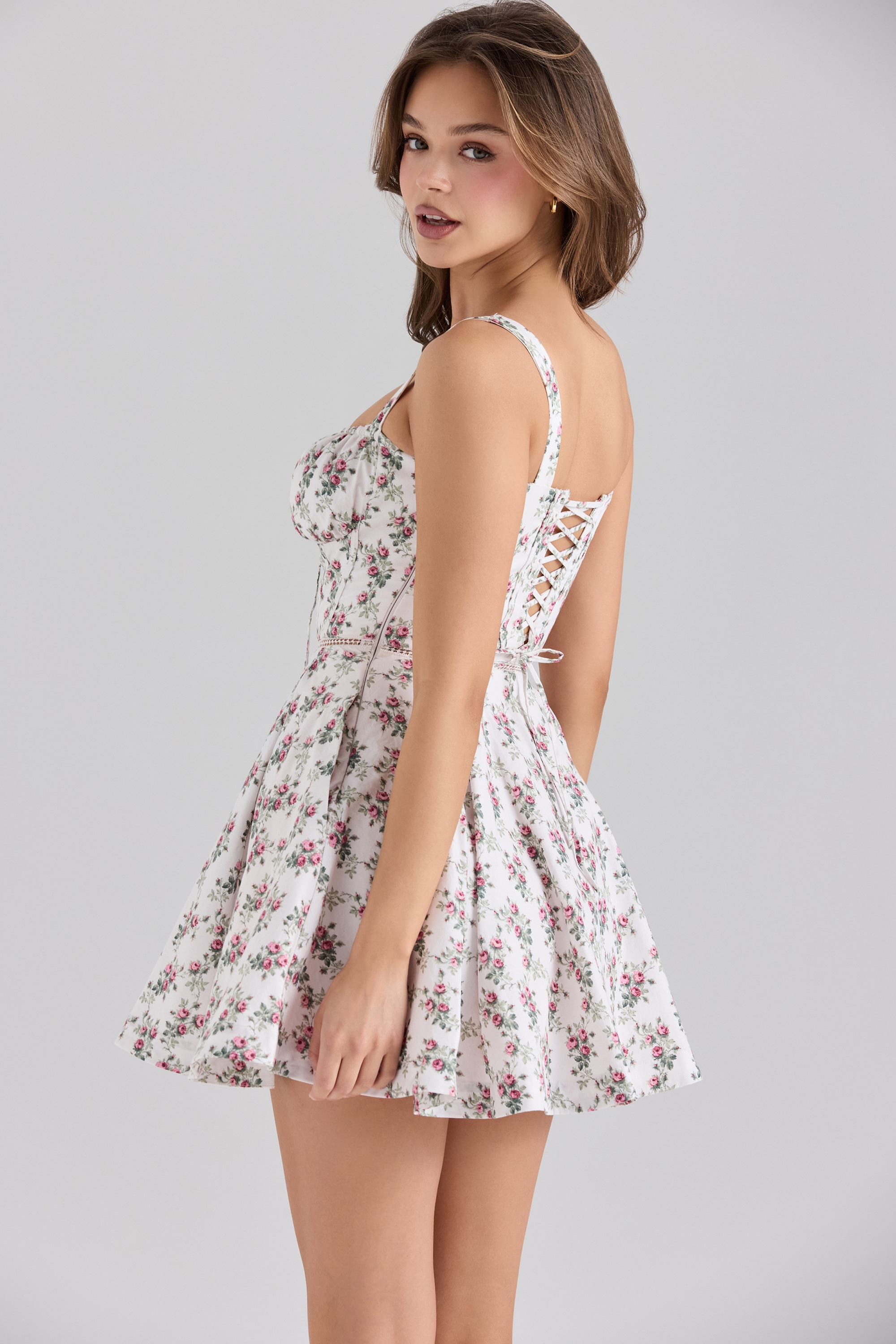 Calia  Cream Rose Print Stretch Cotton Mini Dress — image 7