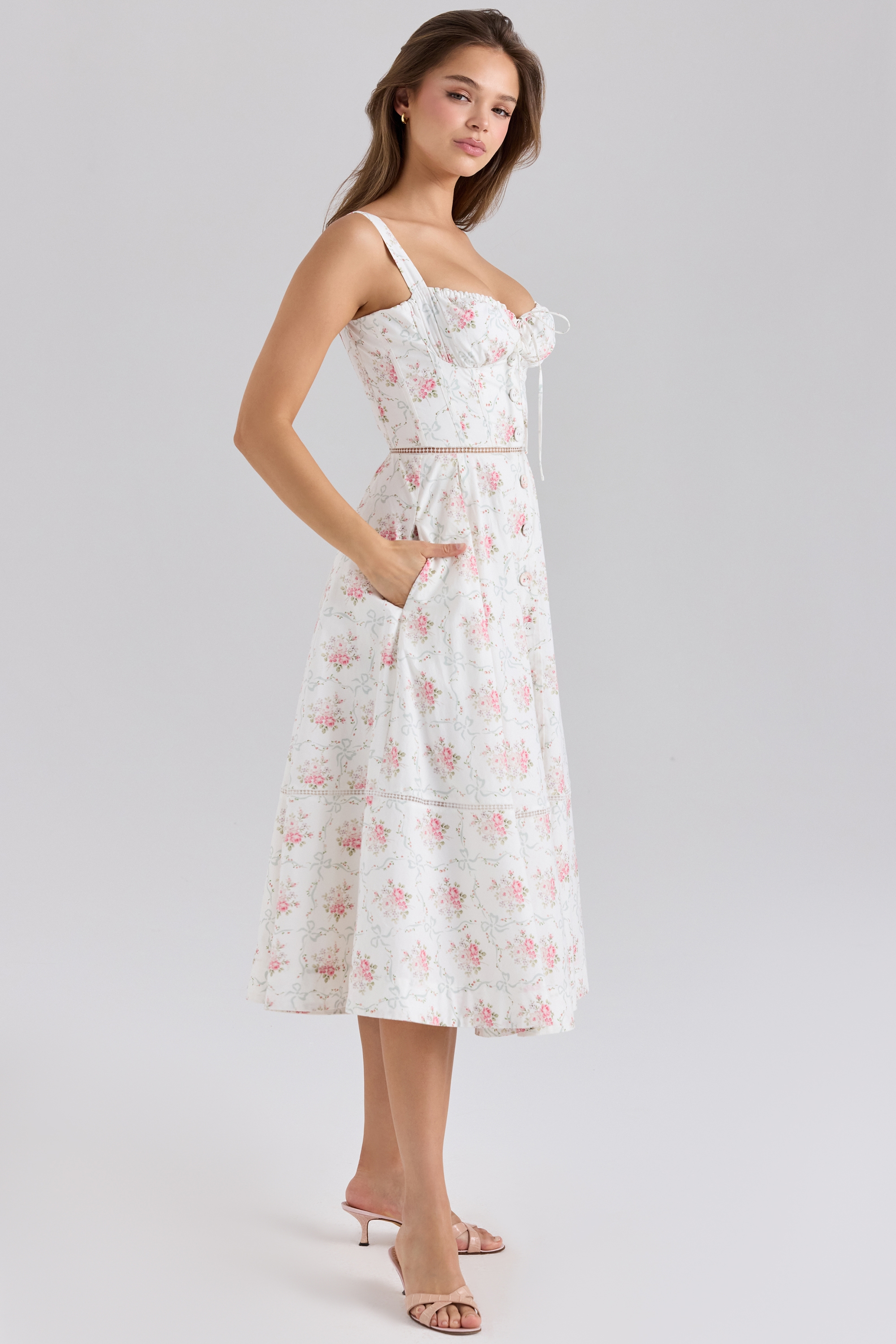 Chiarina  Rose Print Cotton Button Front Midi Dress — image 6