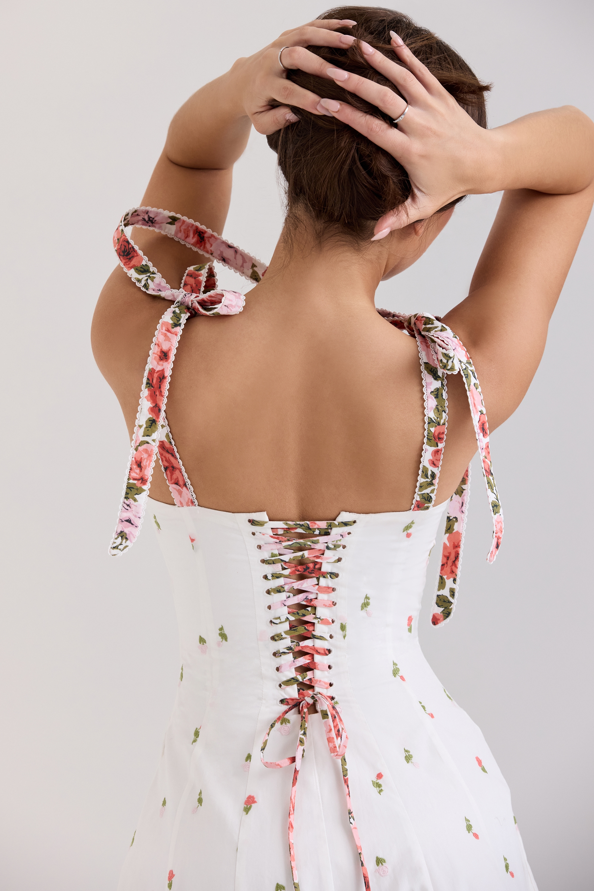 Emely  White Floral Print Stretch Cotton Midi Sundress — image 7