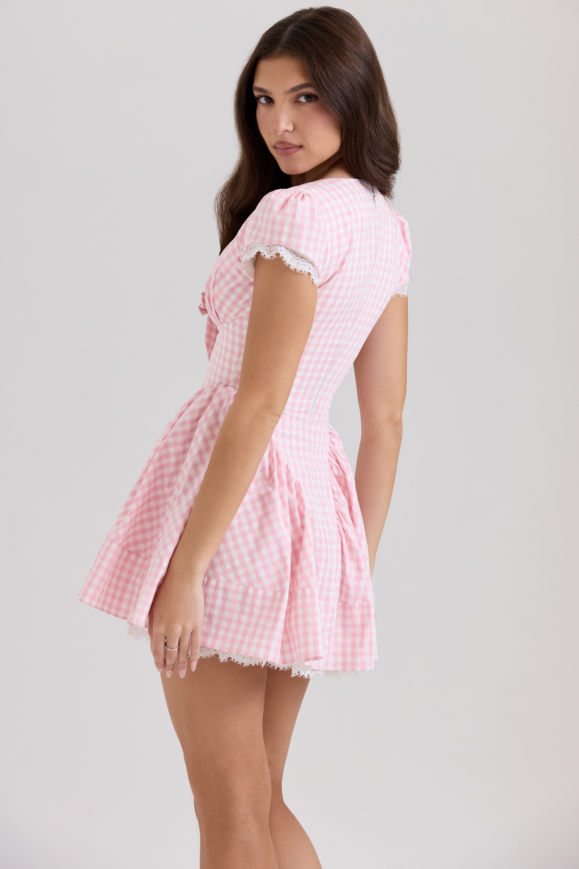 Emiliana  Pink Gingham Cotton Mini Dress — image 2