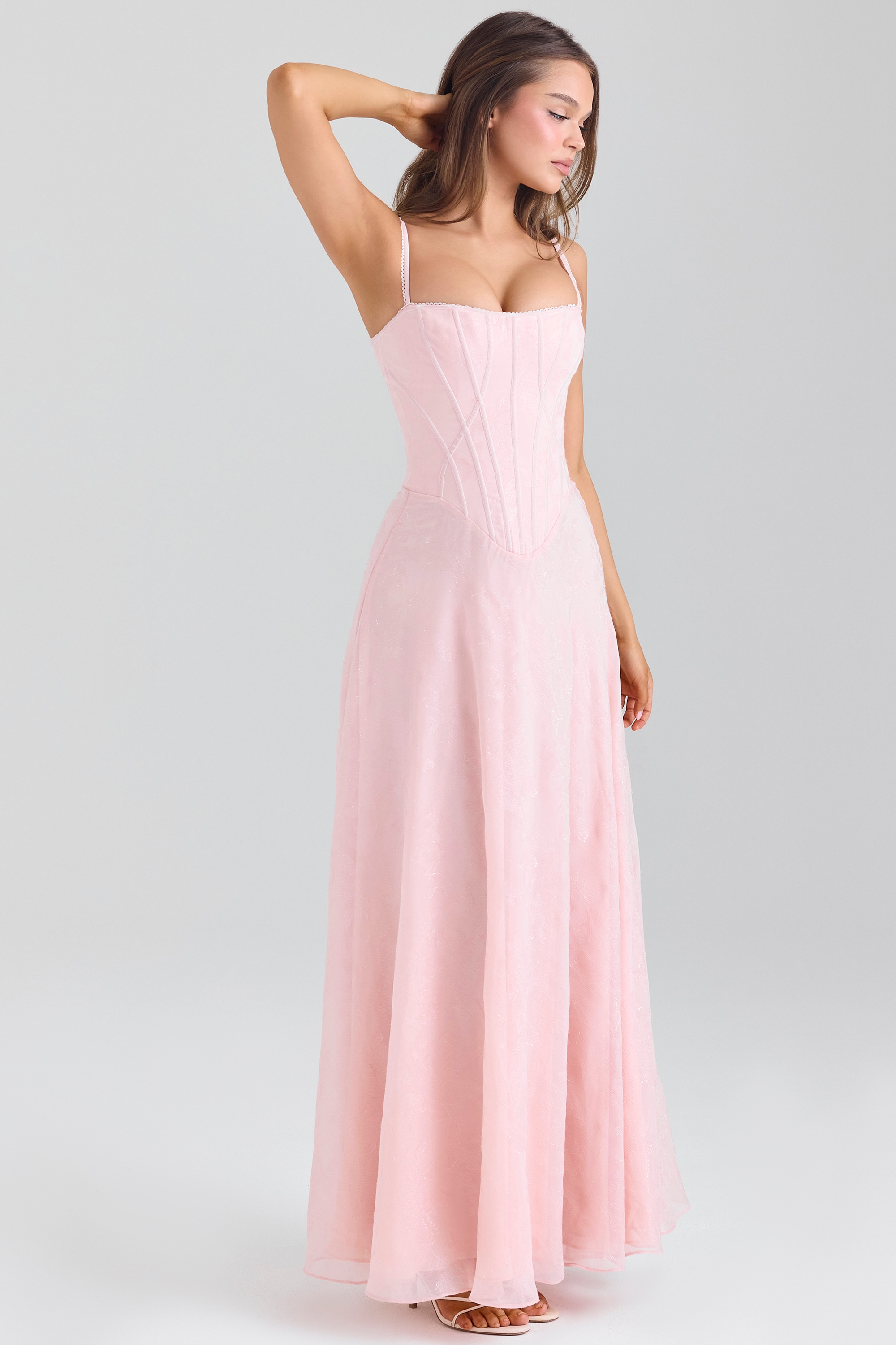 Esme  Blush Pink Lurex Chiffon Maxi Dress — image 5
