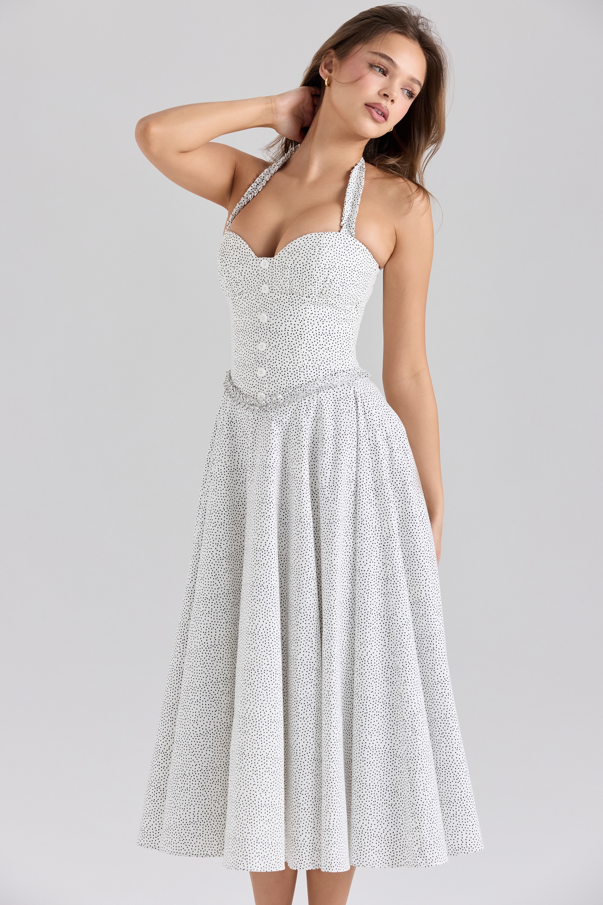 Georgie  Cotton Halter Neck Polka Dot Print Midi Dress — image 7