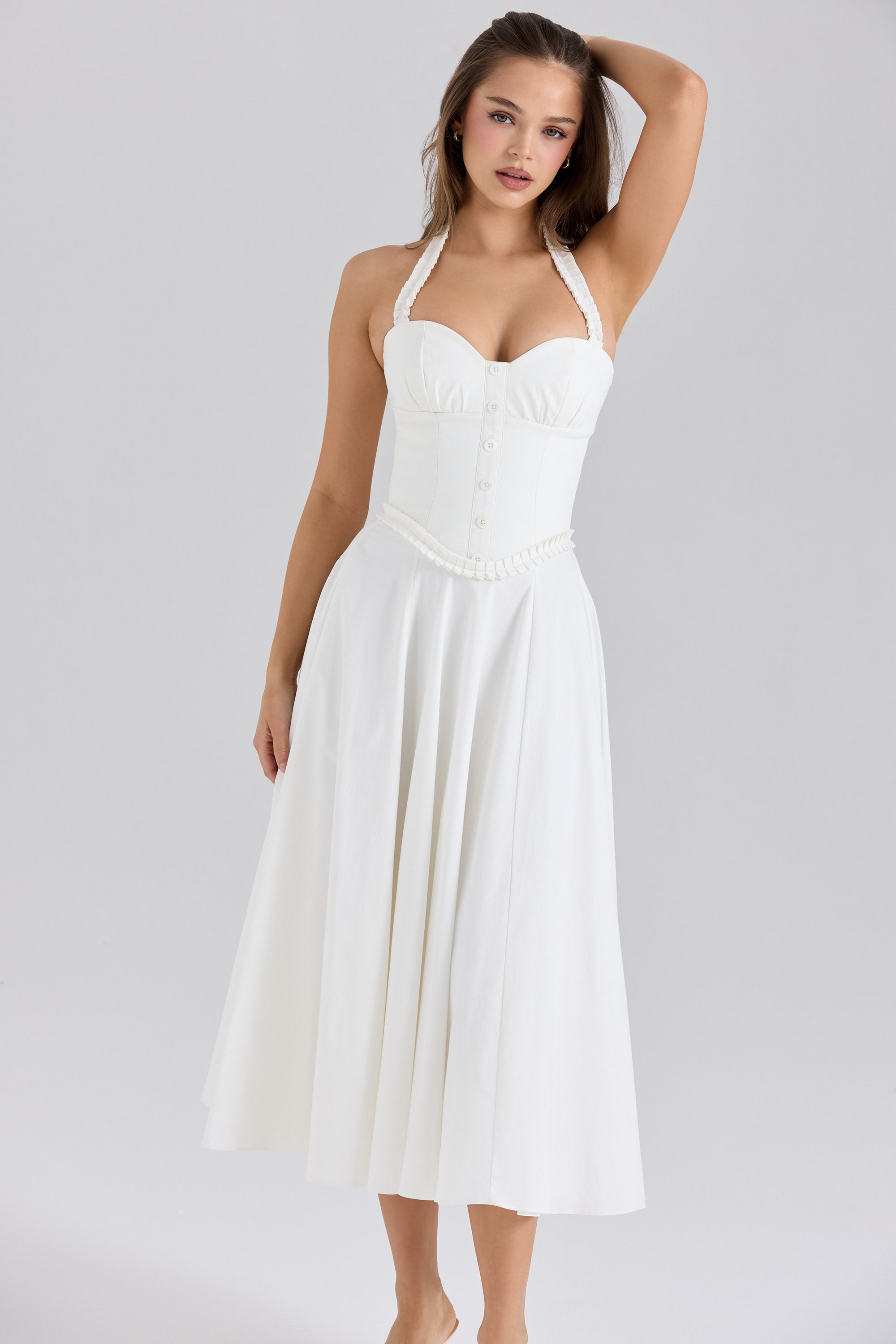 Georgie  White Stretch Cotton Halter Neck Midi Dress — image 5