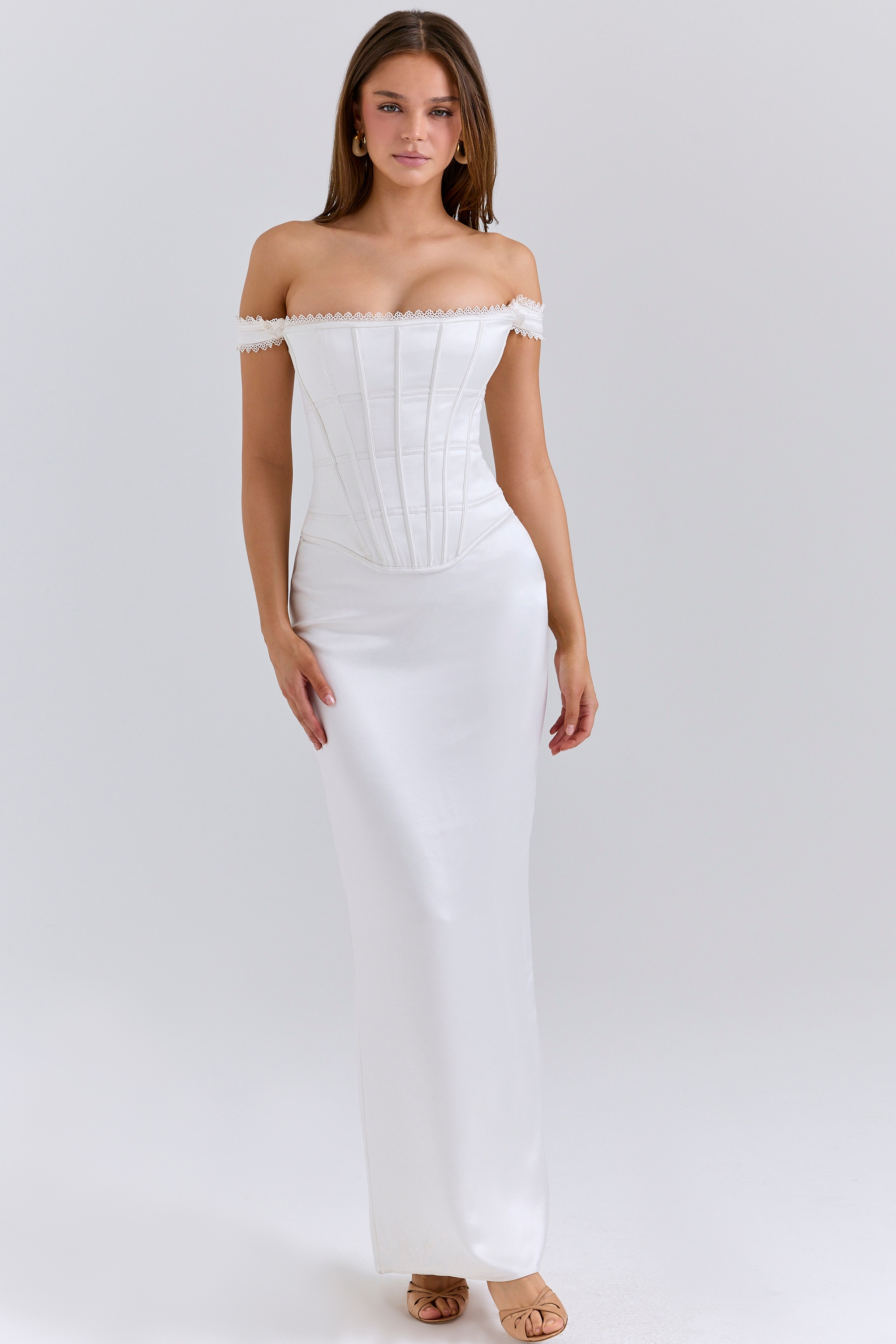 Isis Ivory Satin Corset Maxi Dress