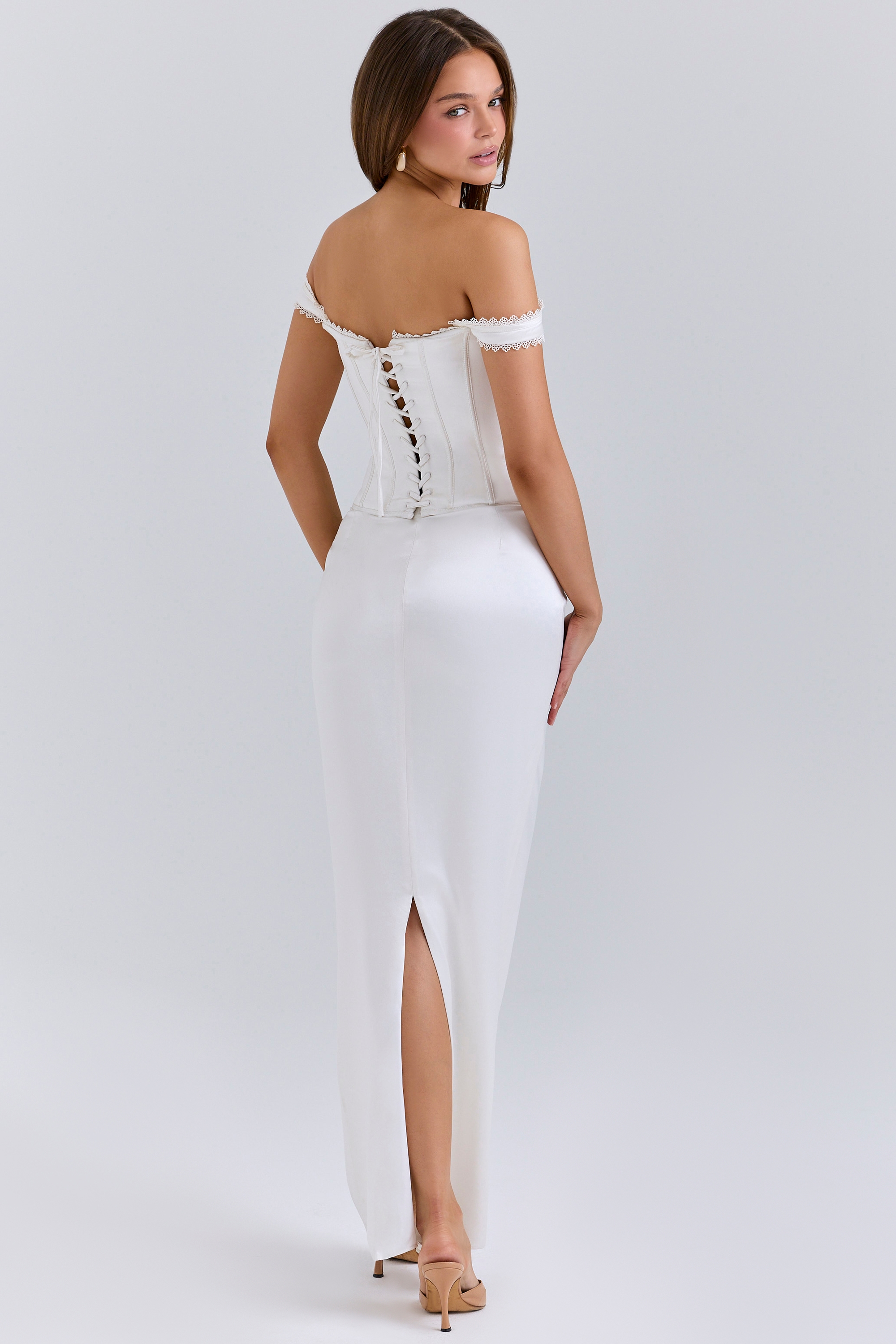 Isis  Ivory Satin Corset Maxi Dress — image 6