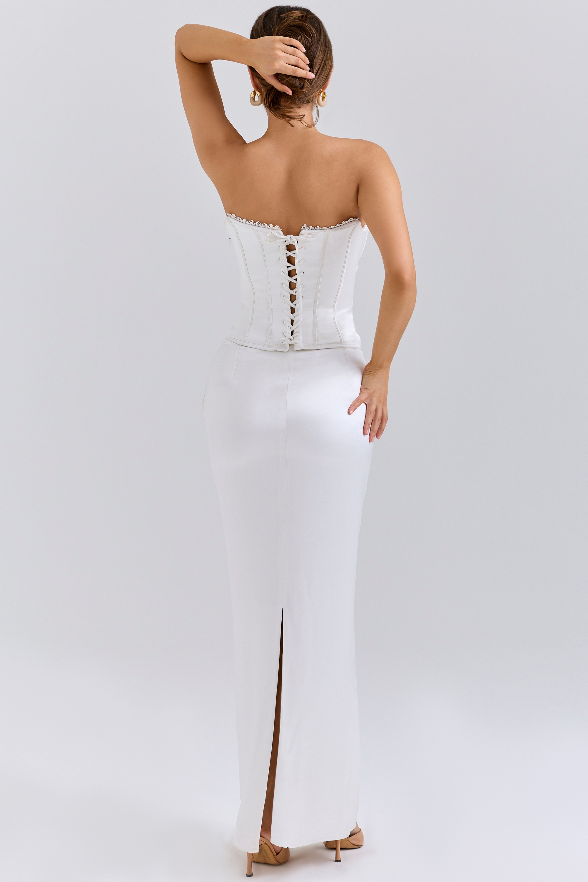 Isis  Ivory Satin Corset Maxi Dress — image 9