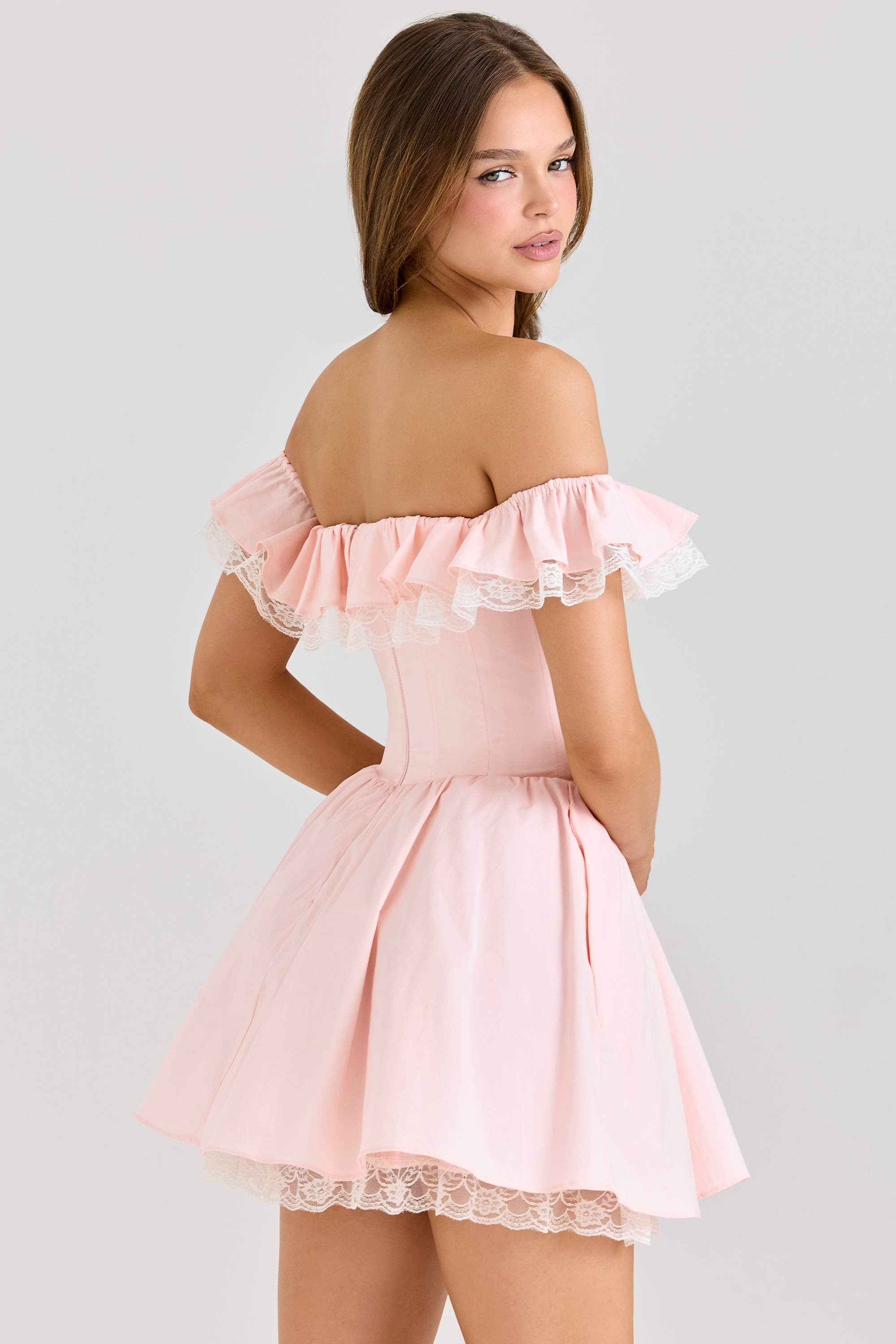 Jaide  Pink Stretch Cotton Off Shoulder Corset Mini Dress — image 7