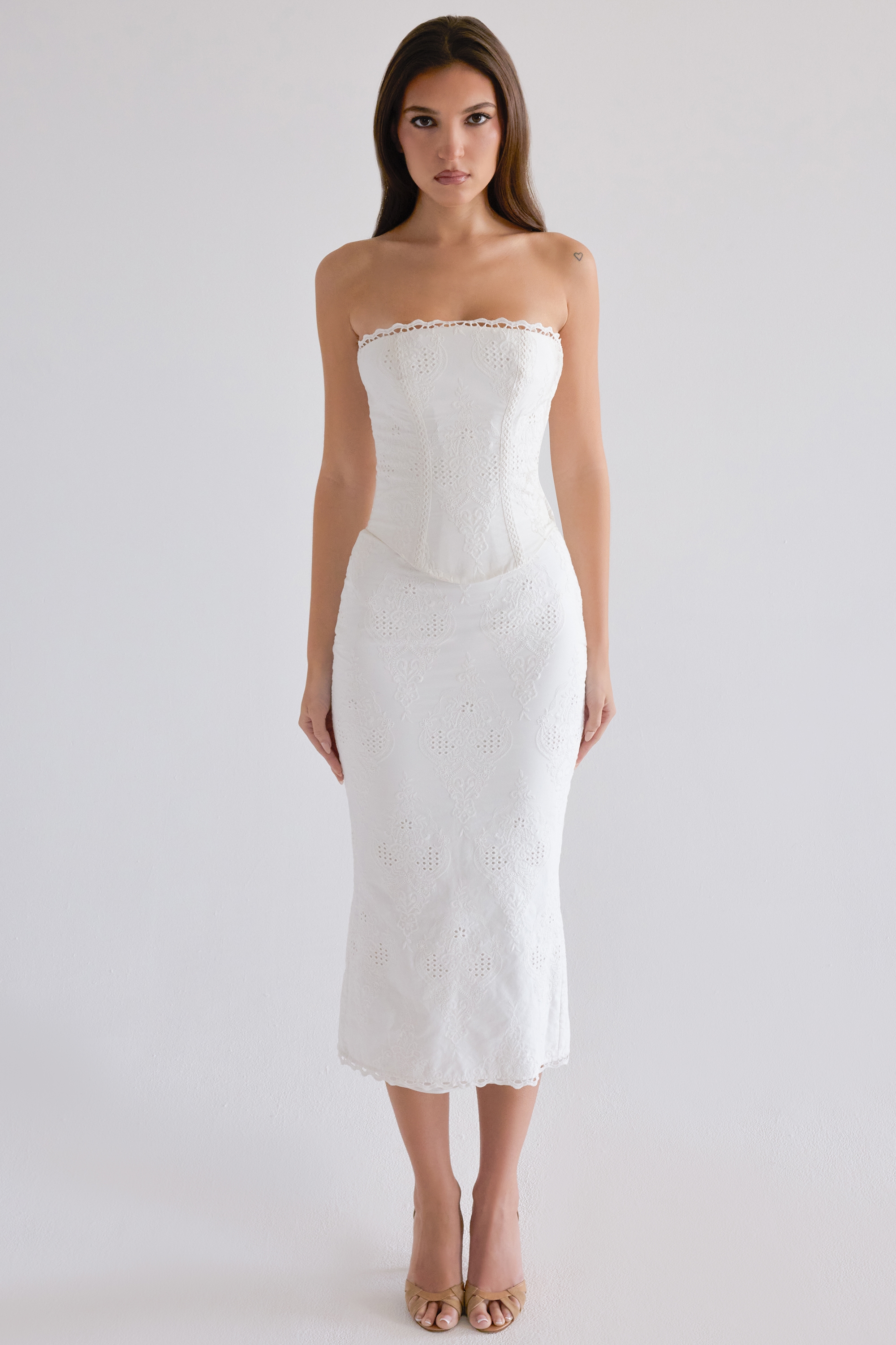 Antonie  White Cotton Broderie Anglaise Midi Skirt — image 3