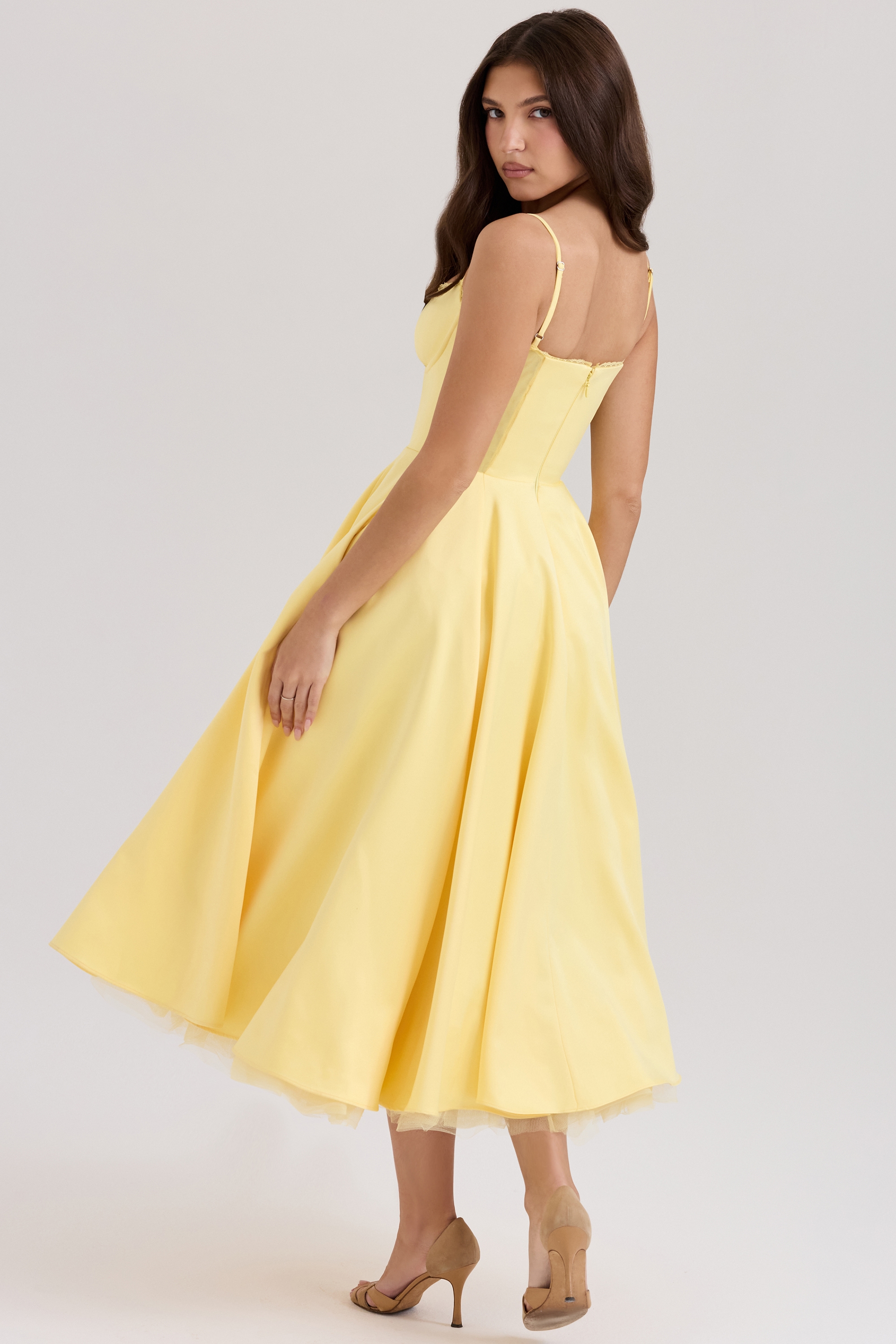 Mademoiselle  Sunshine Yellow Satin Tulle Midi Dress — image 7