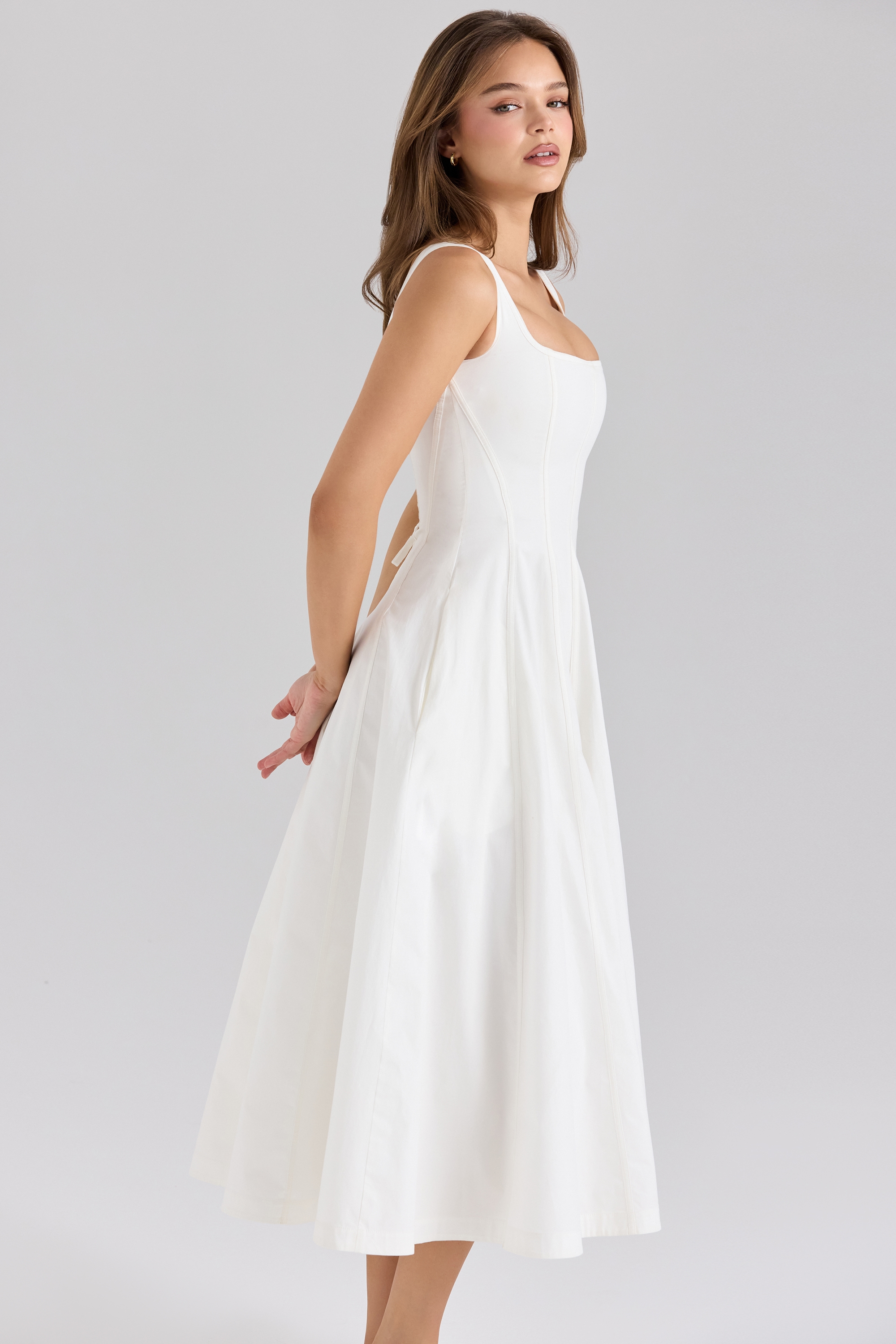 Mariabella  White Stretch Cotton Midi Sundress — image 5
