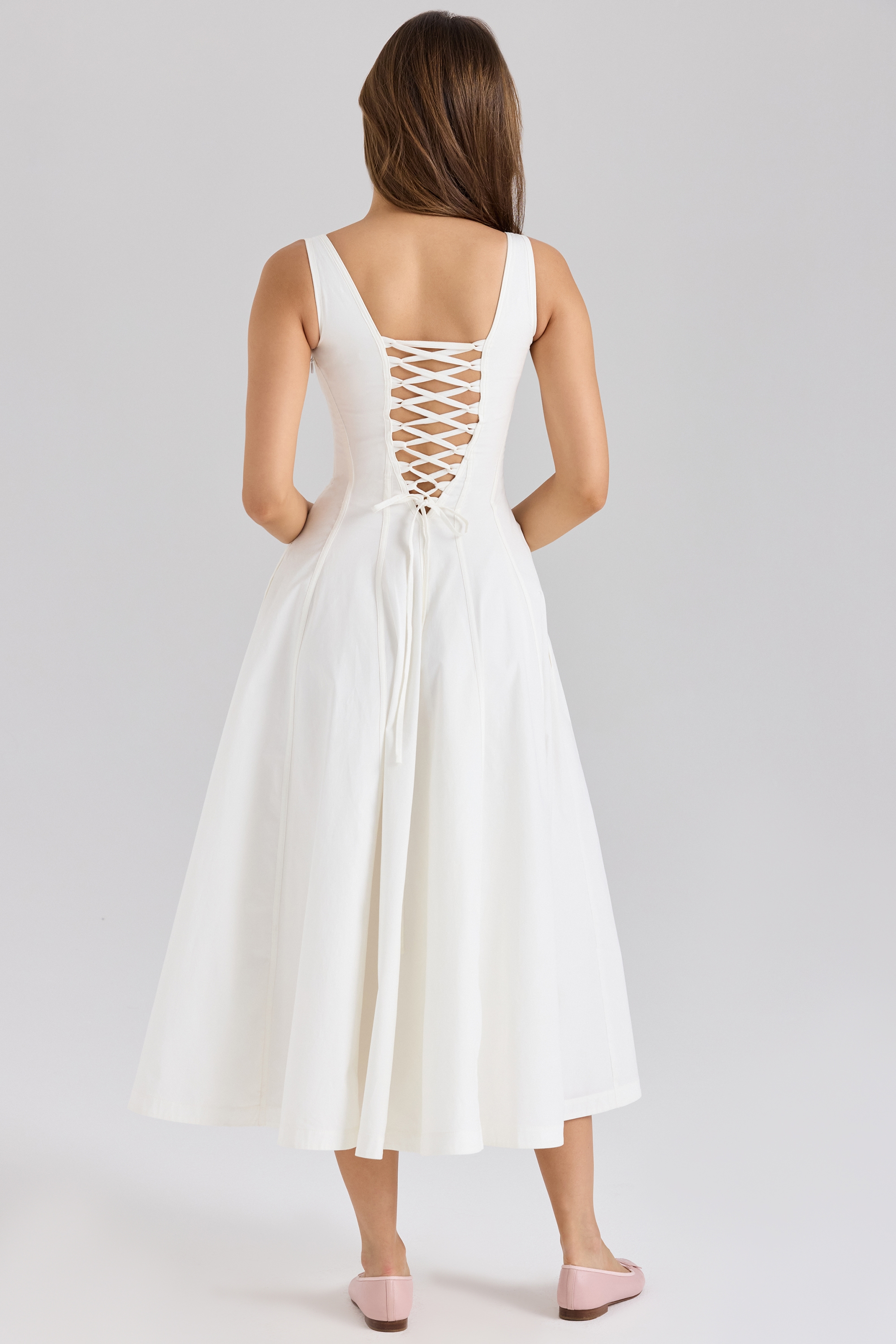 Mariabella  White Stretch Cotton Midi Sundress — image 7