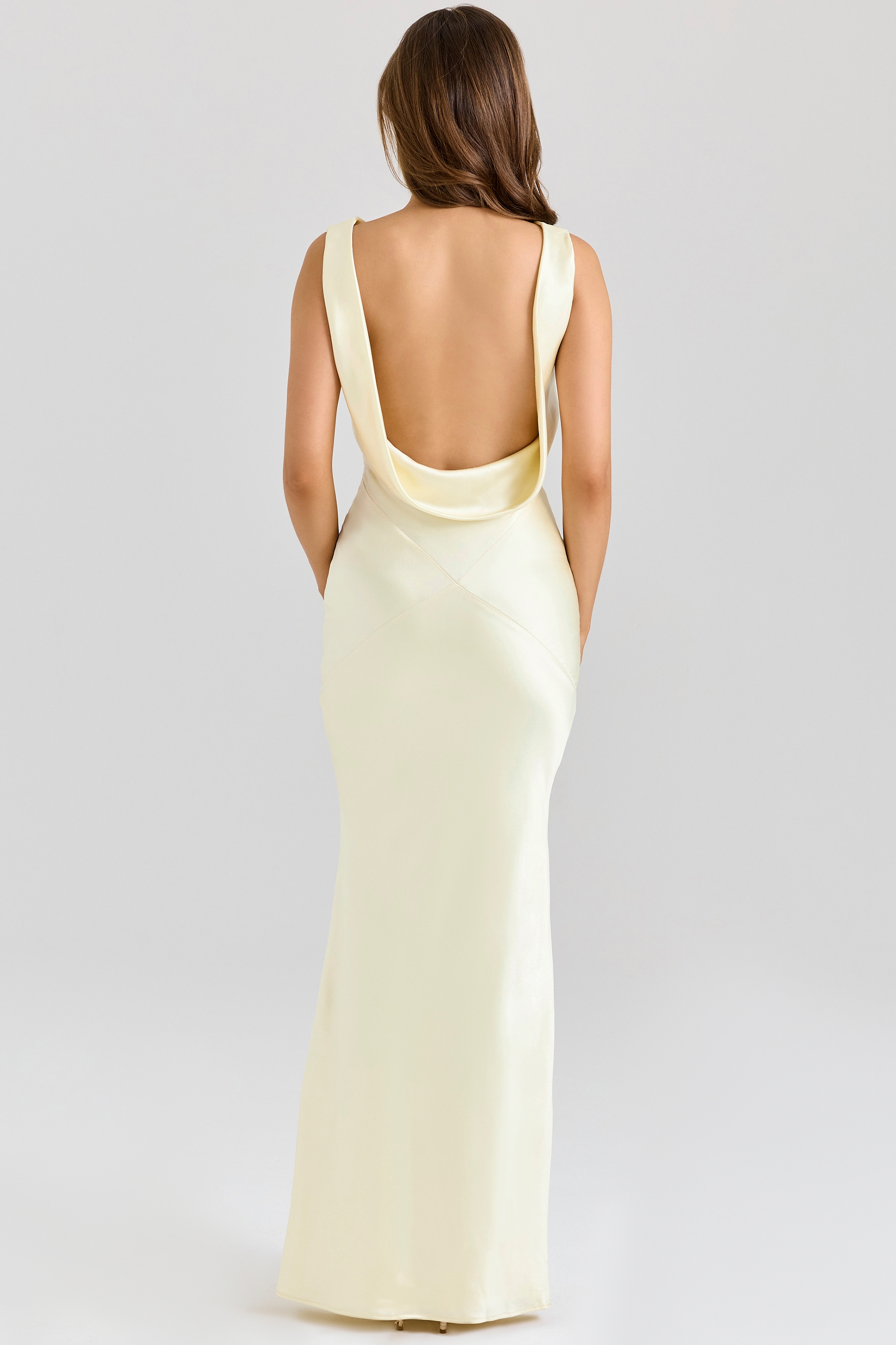Safaira  Buttermilk Satin Draped Cowl Neck Maxi Dress — image 7