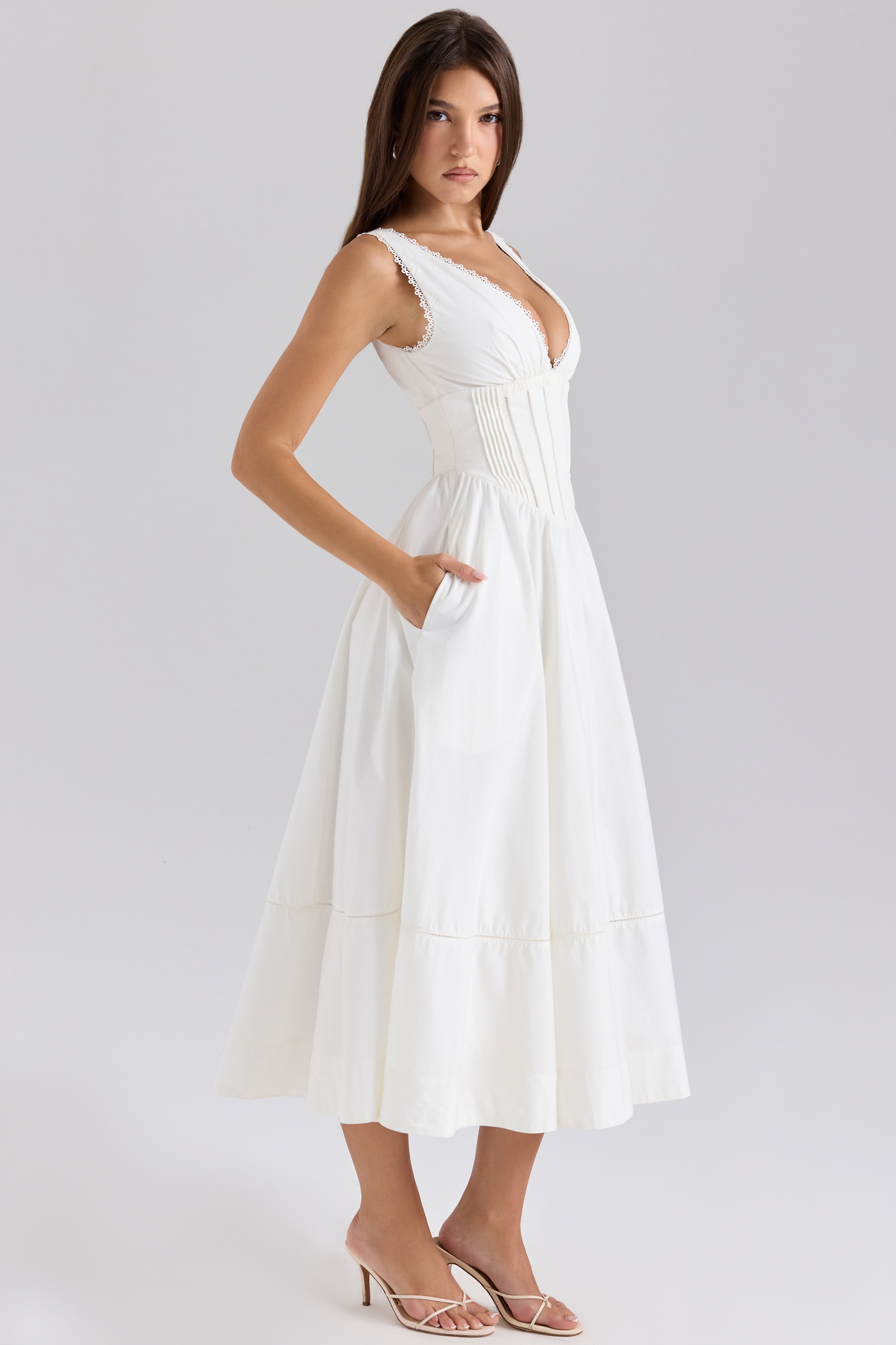 Samia  White Stretch Cotton Midi Sundress — image 5