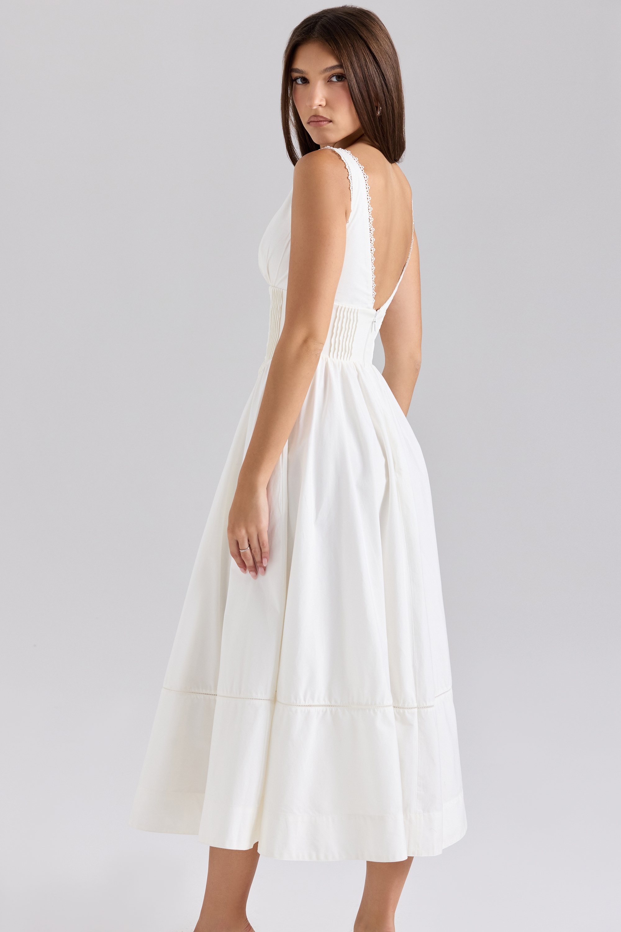 Samia  White Stretch Cotton Midi Sundress — image 6