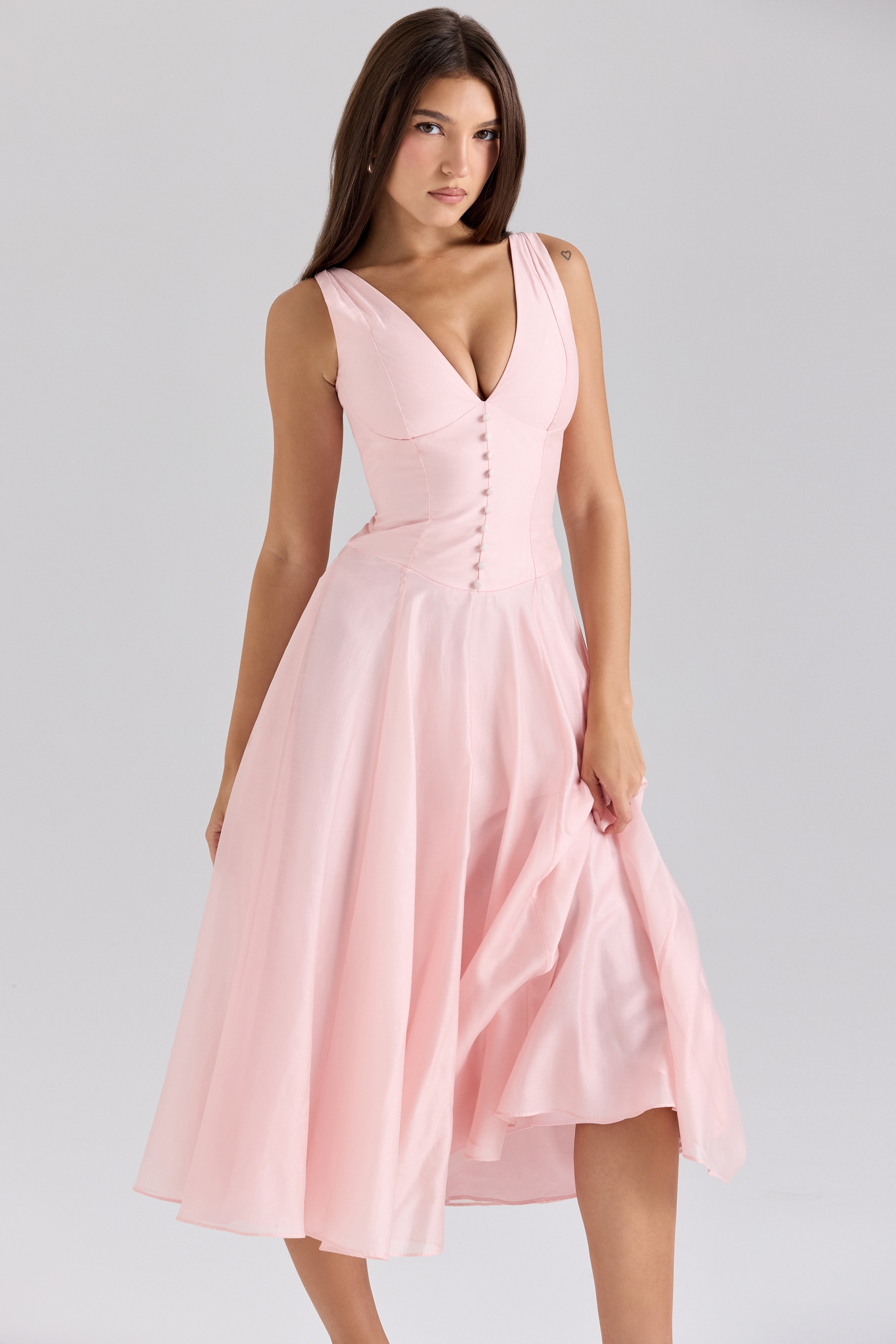 Samira  Pink Chiffon Button Midi Dress — image 3